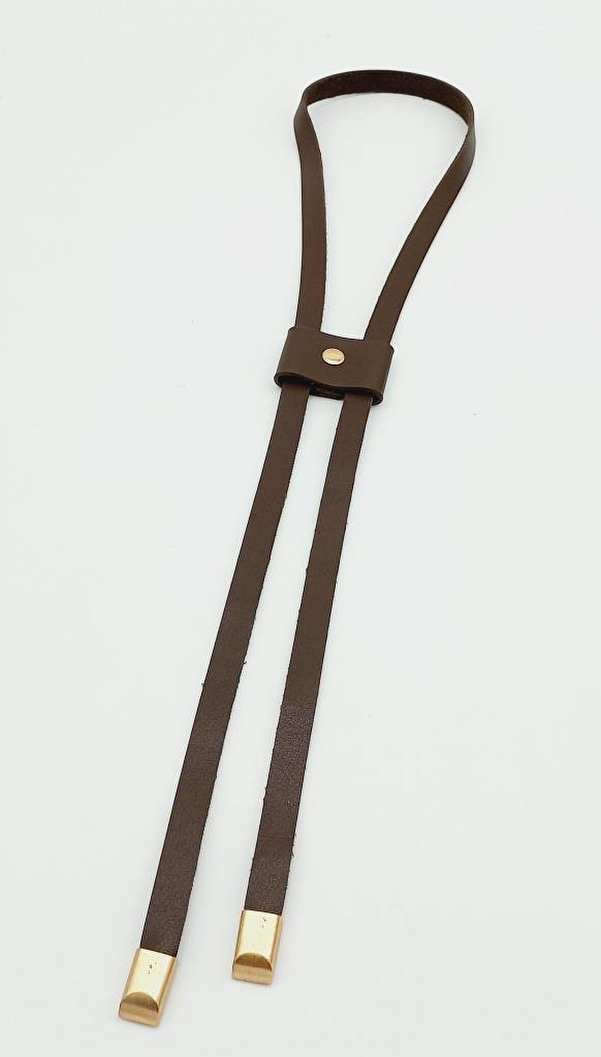 Kahverengi Tek Kat Suni Deri Büzgü Light Gold Metalli