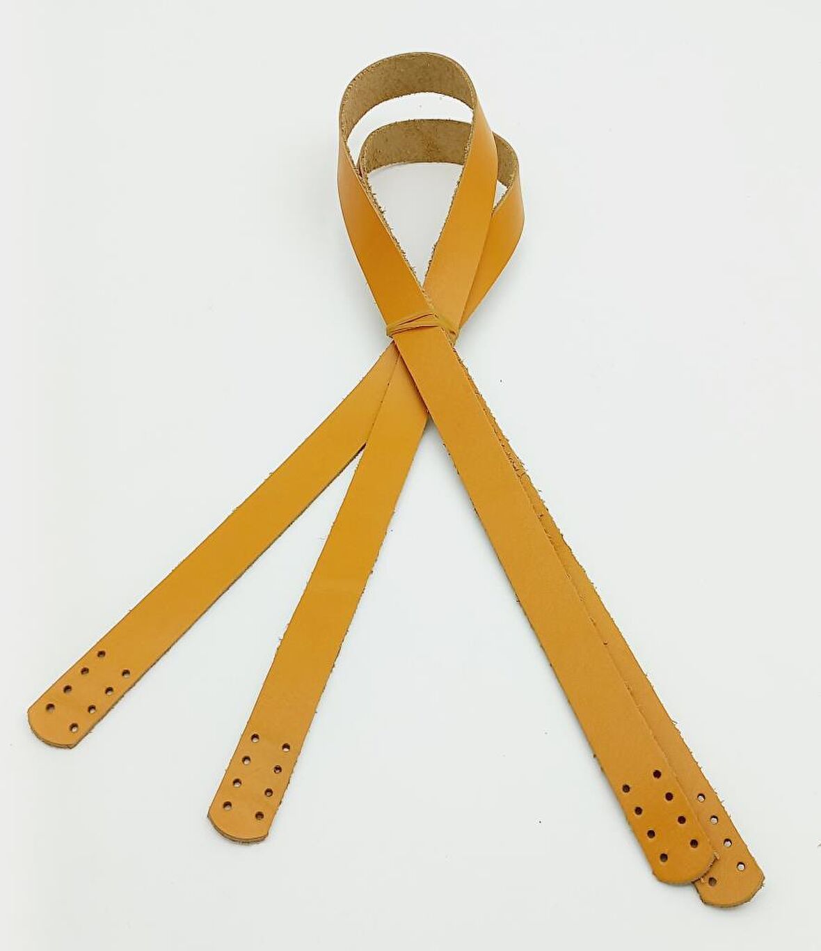 Hardal Renk Gerçek Deri 80X2 Cm Çift Sap