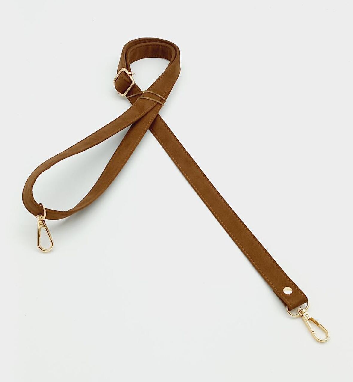 Süet Nubuk Taba 140X2 Cm Çanta Sapı Sürgütlü Light Gold Metal