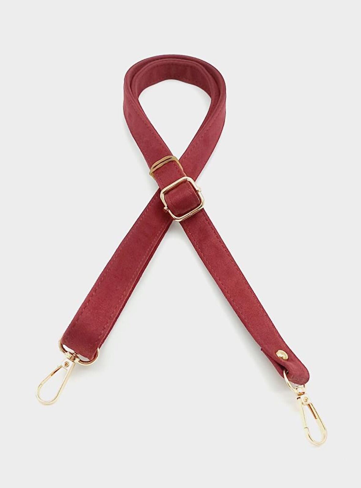 Süet Nubuk Bordo 140X2 Cm Çanta Sapı Sürgütlü Light Gold Metal