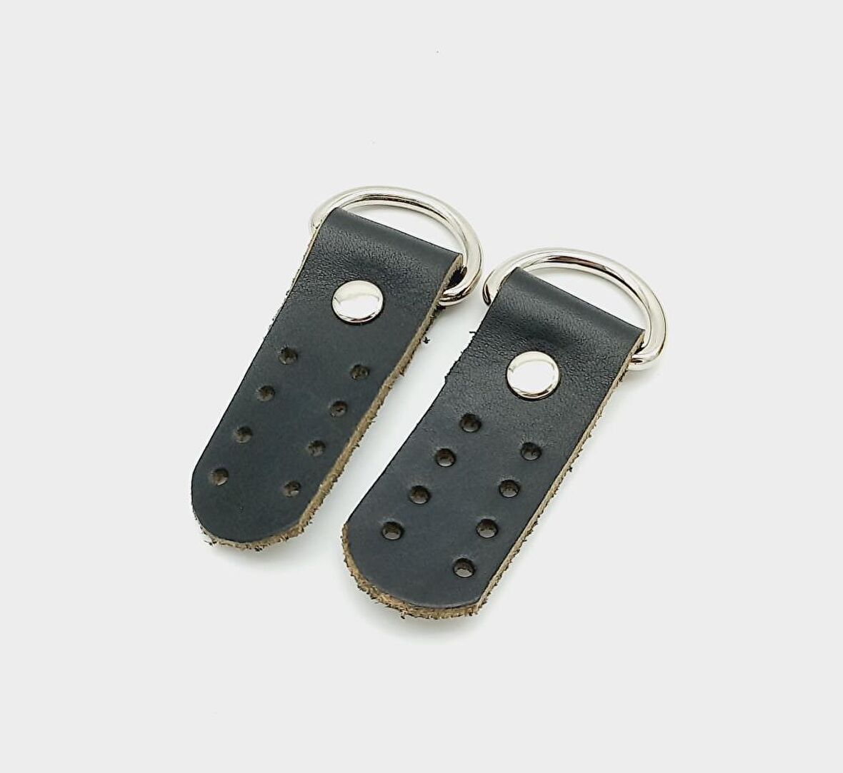 Gerçek Deri Siyah Sapucu (Böce) Gümüş Metalli