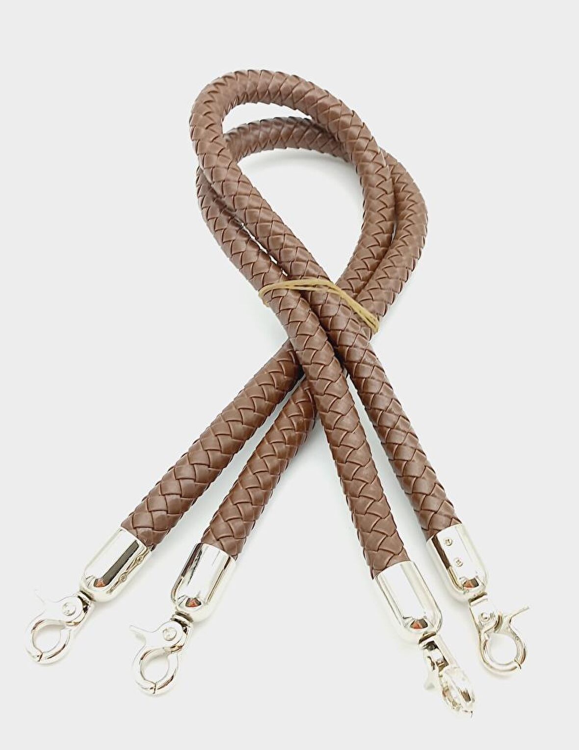 Kahverengi Örme Çanta Sapı Gümüş Metal