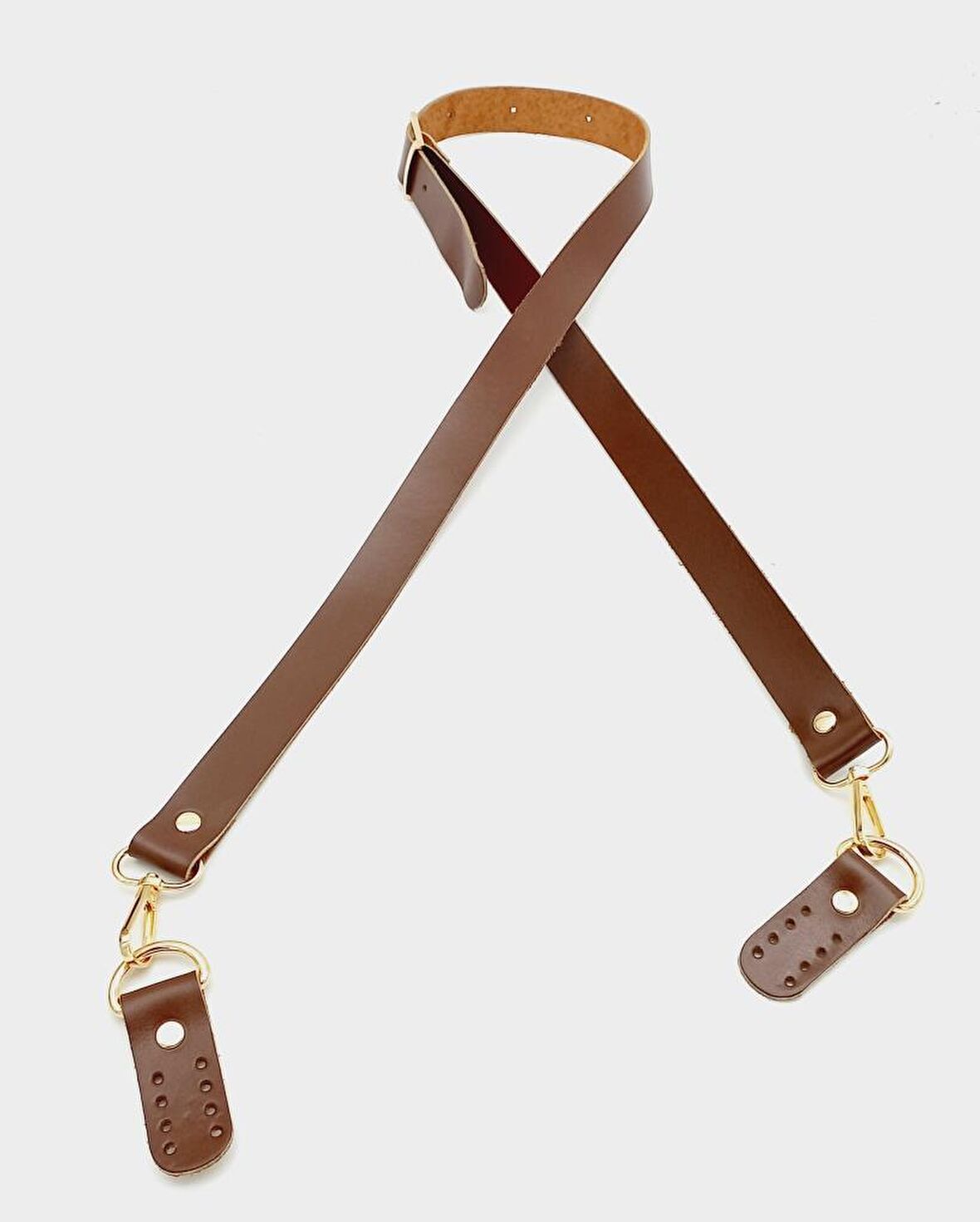 Gerçek Deri Ayarlı Uzun Sap 2.3X130 Kızıl Kahve Light Gold Metalli