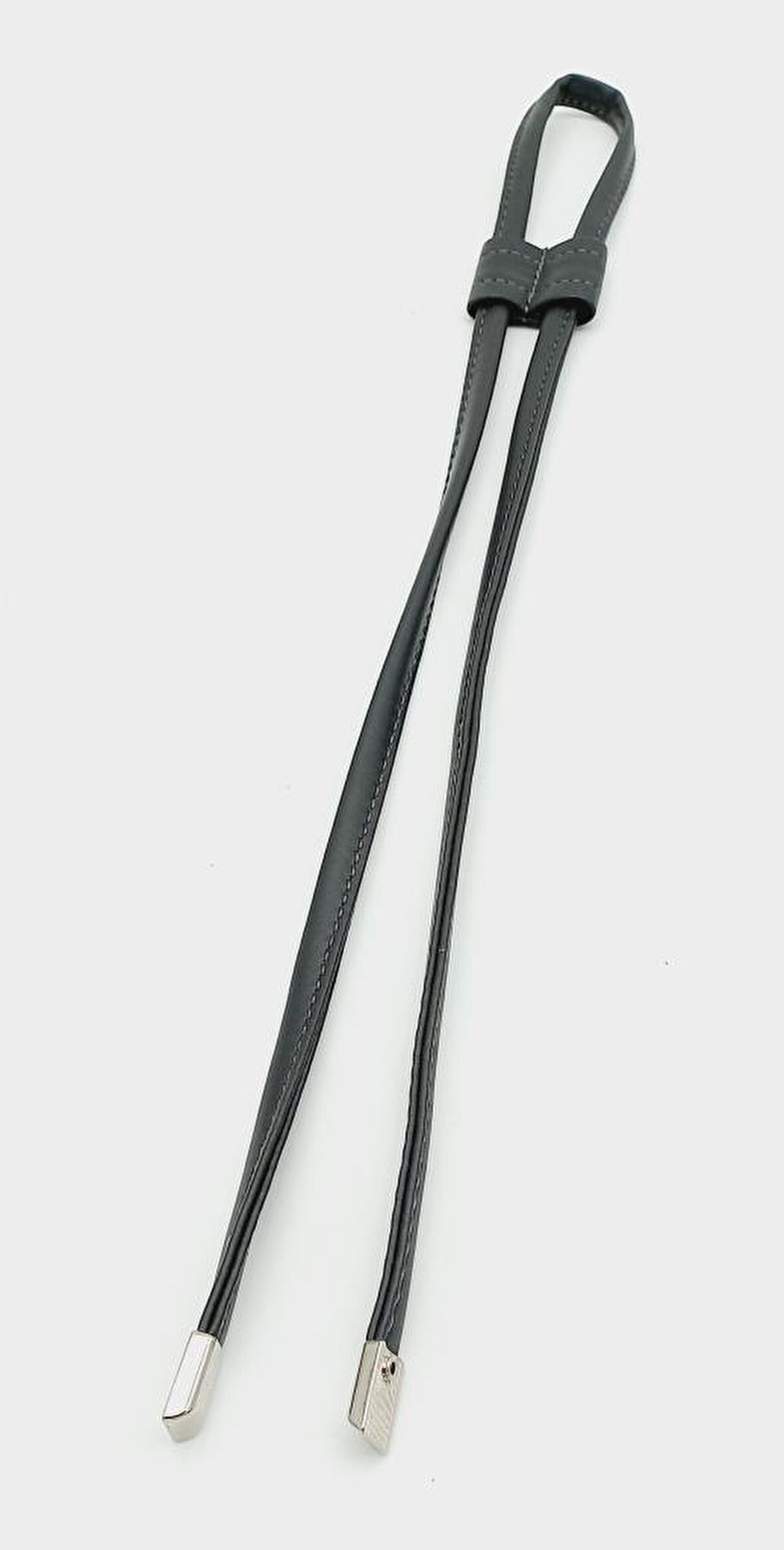 Gri Suni Deri Dikişli Büzgü Gümüş Metalli