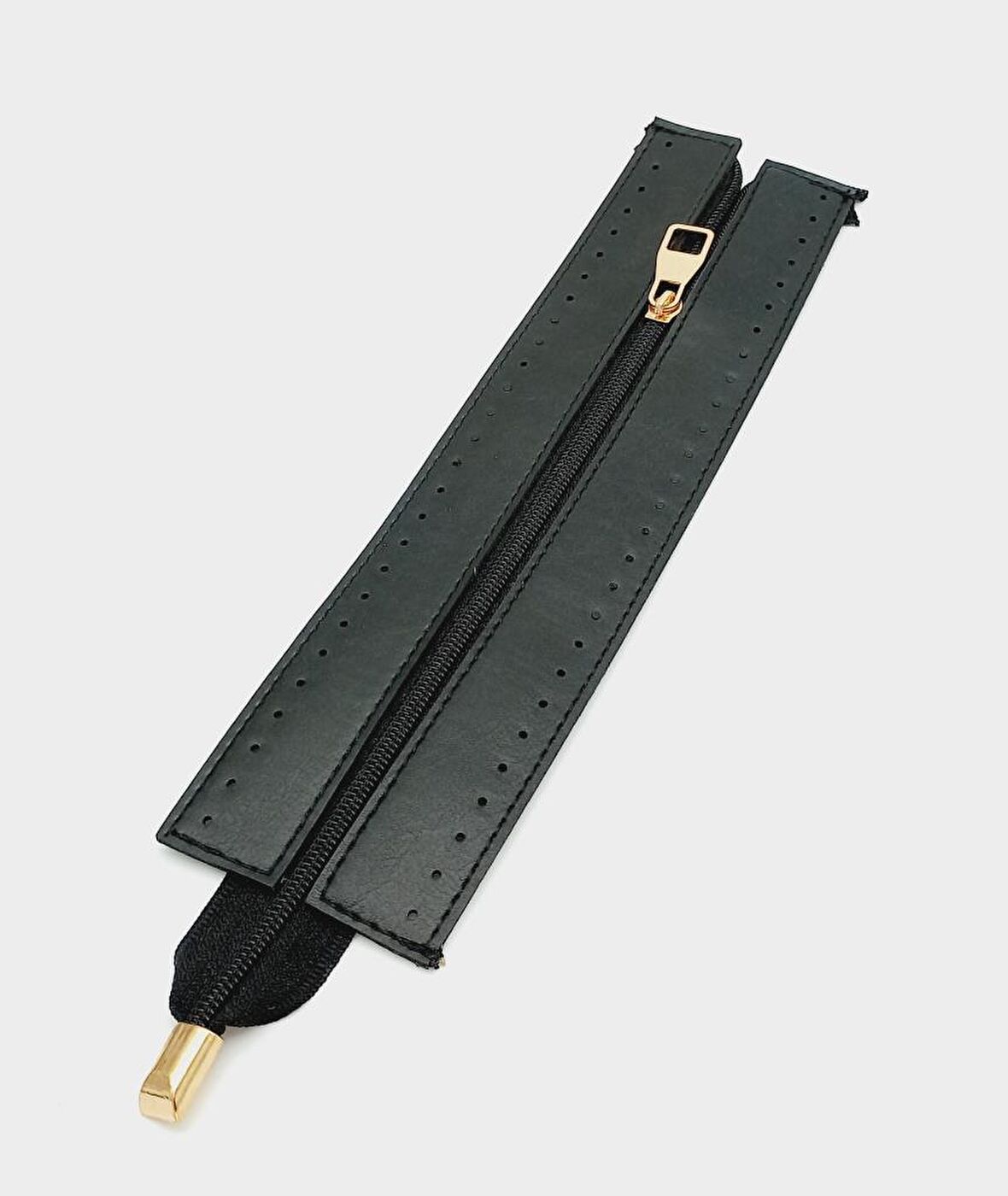 Siyah Renk 28 Cm Derili Fermuar Light Gold Metalli