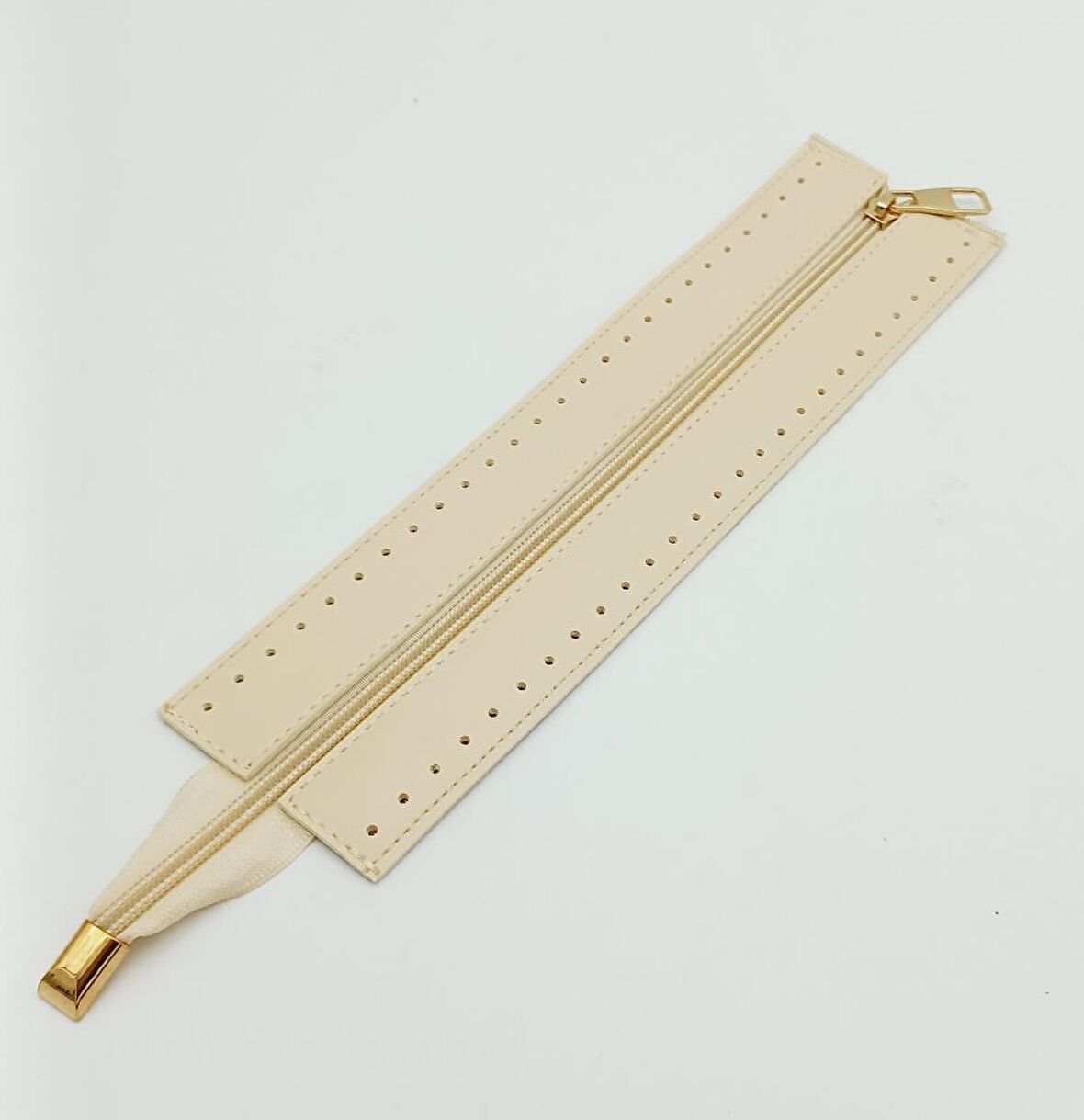 Krem Renk 28 Cm Derili Fermuar Light Gold Metalli