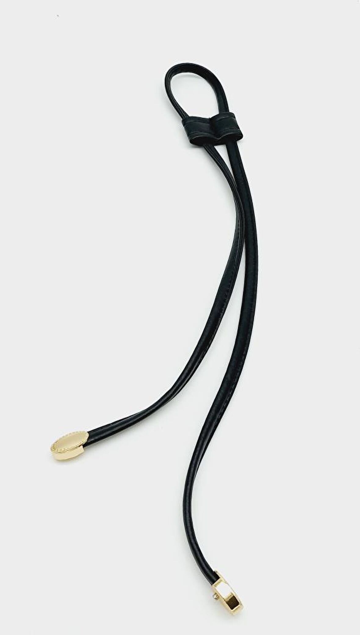 Siyah Suni Deri Dikişli Büzgü Light Gold Metalli