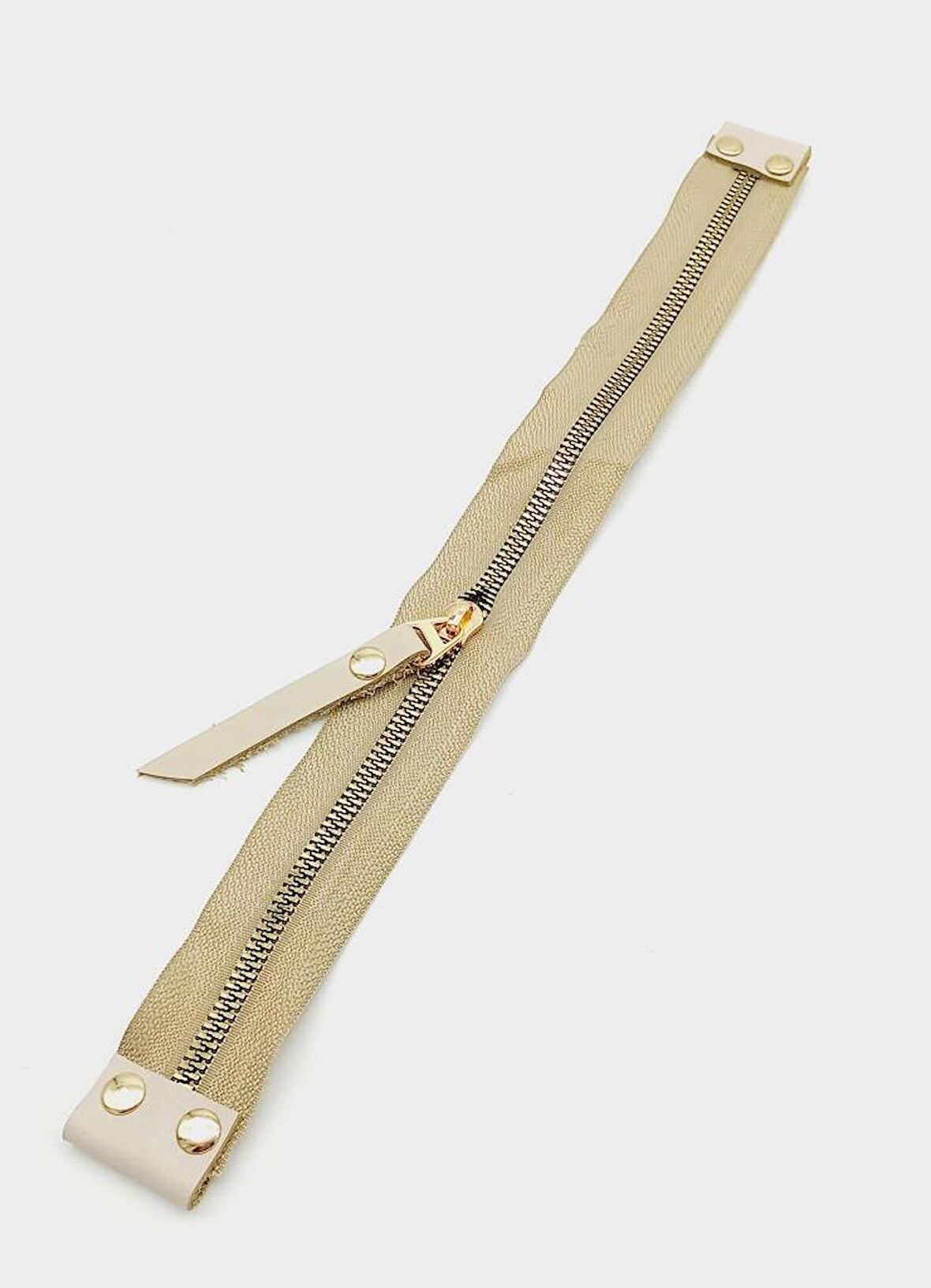 Stobu Gerçek Derili Bej Fermuar Light Gold Metal