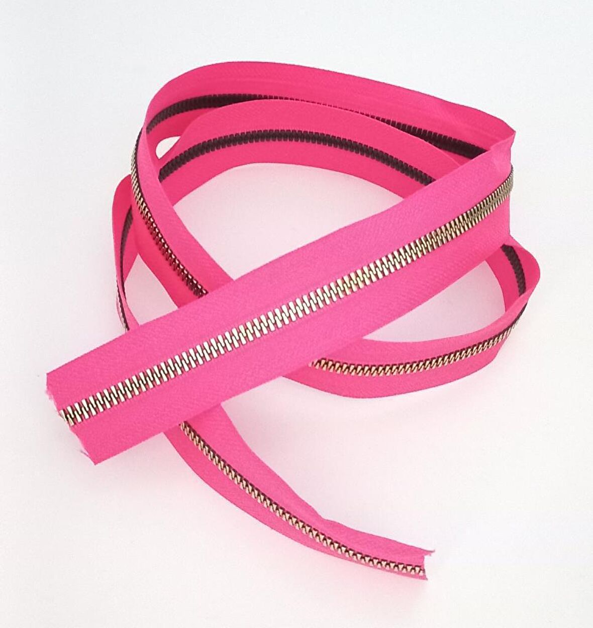 Ortası Gold Fermuar 100 Cm Fuşya Renk