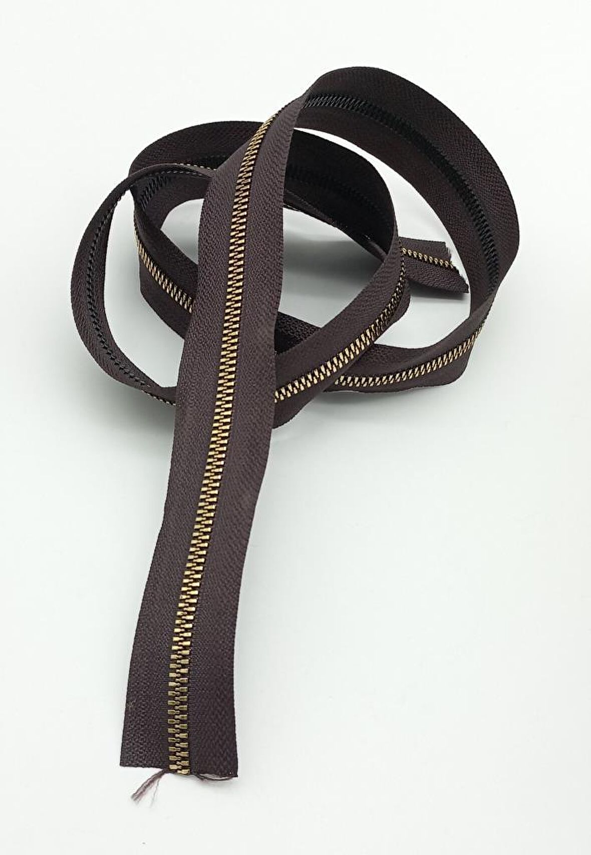 Ortası Gold Fermuar 100 Cm Kahverengi