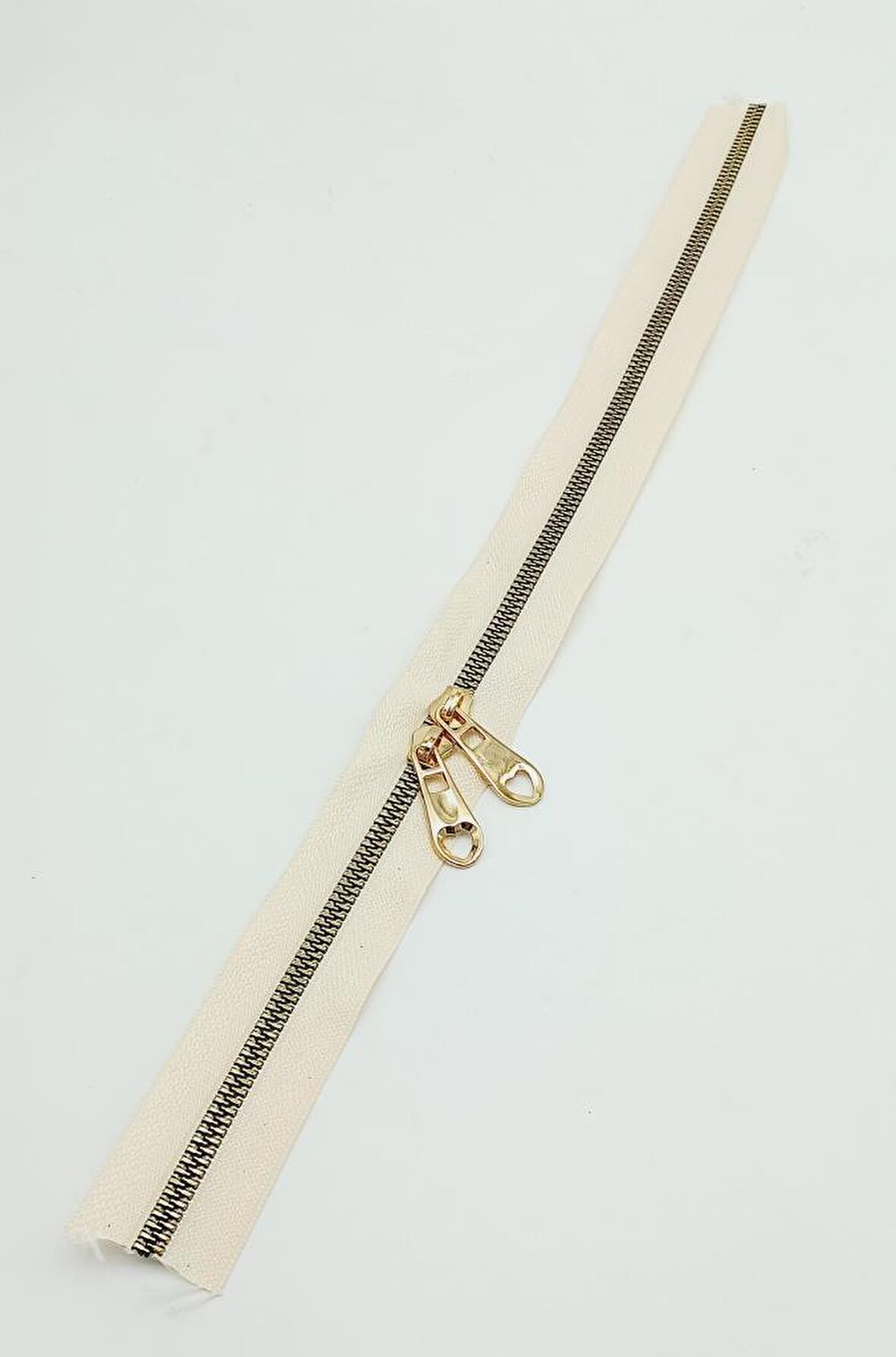 Çift Başlı Krem Fermuar Light Gold Metal 40 Cm
