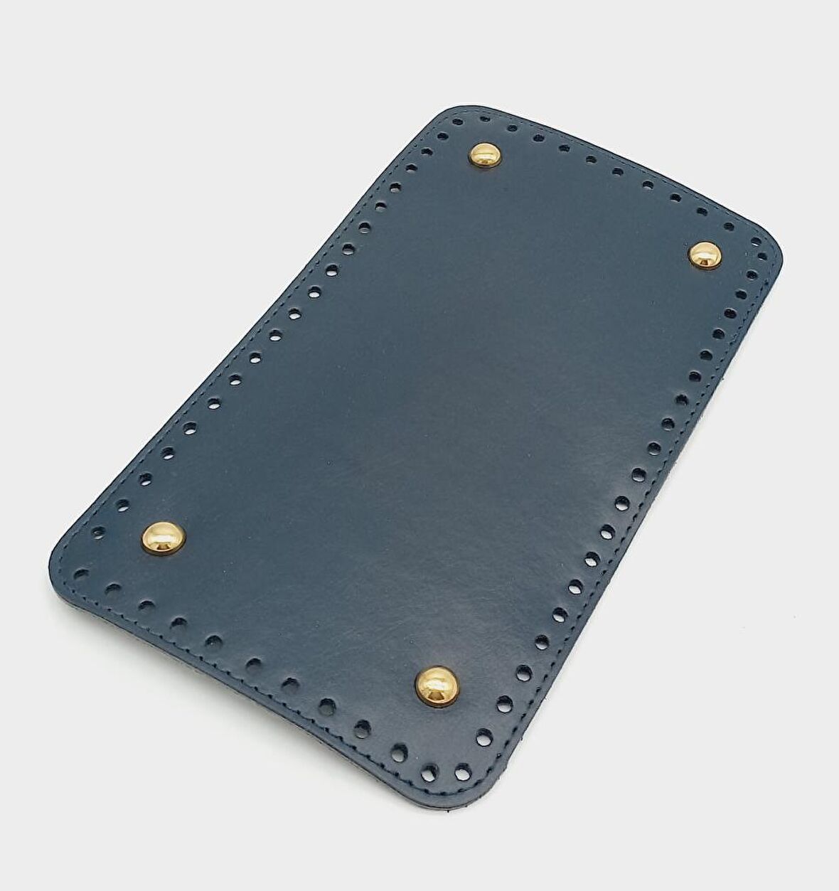 Suni Deri Lacivert Renk 25X14 cm Dikdörtgen Çanta Tabanı (Light Gold Aparatlı)