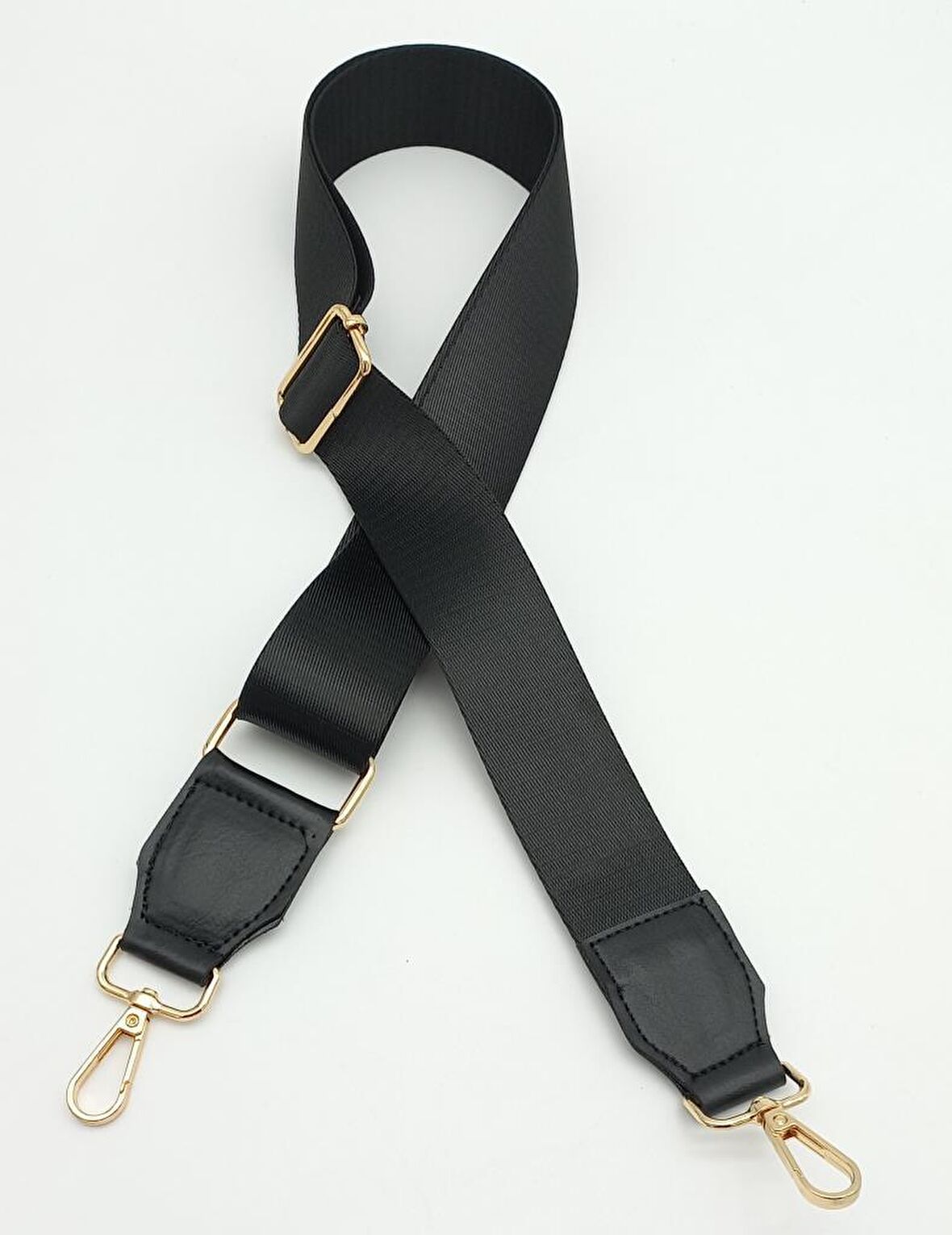 Suni Derili Polyester Kolon 120X4 Cm Siyah Light Gold Metalli