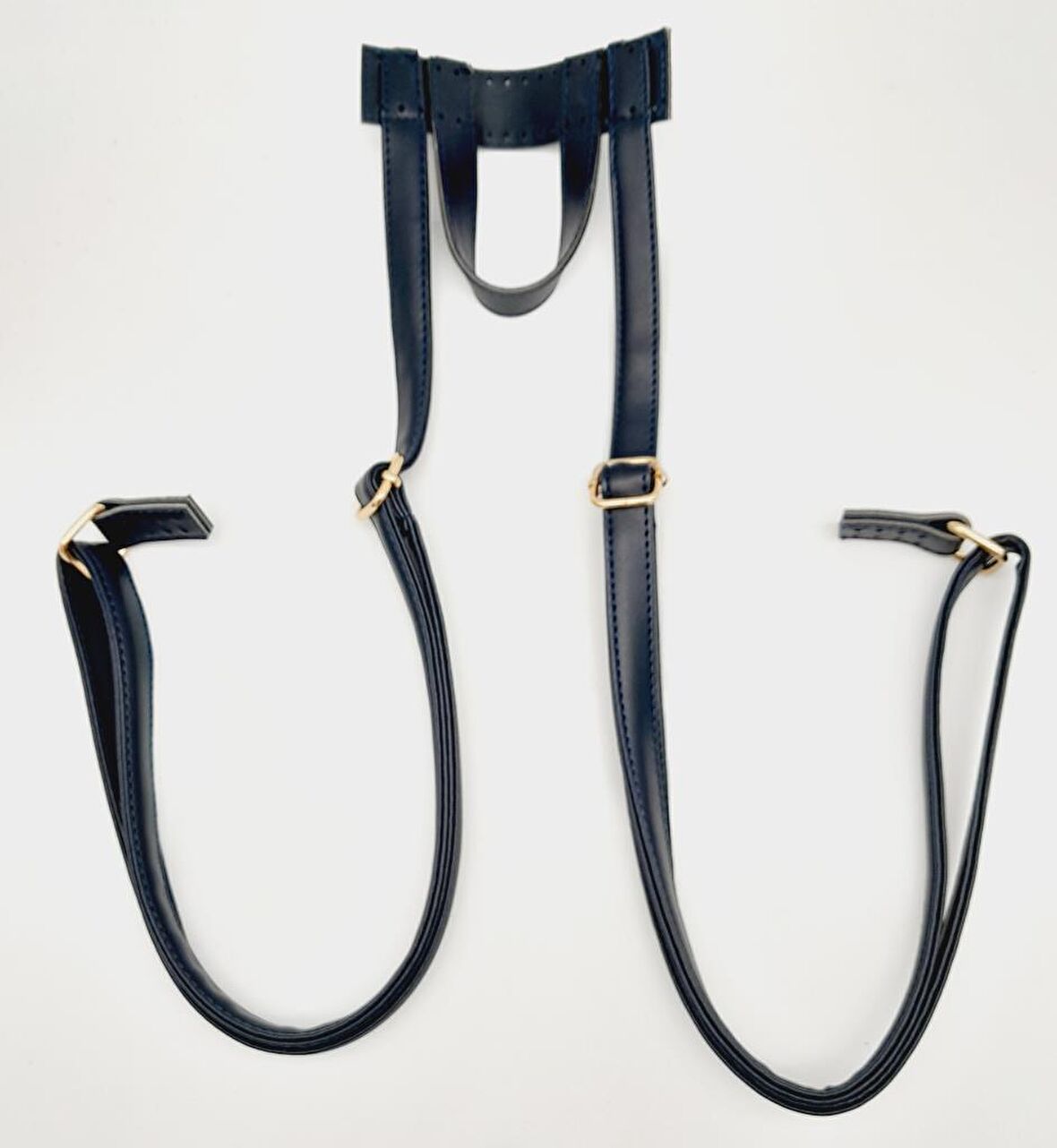 Suni Deri Lacivert Renk Sırt Çantası Sapı Light Gold Metalli