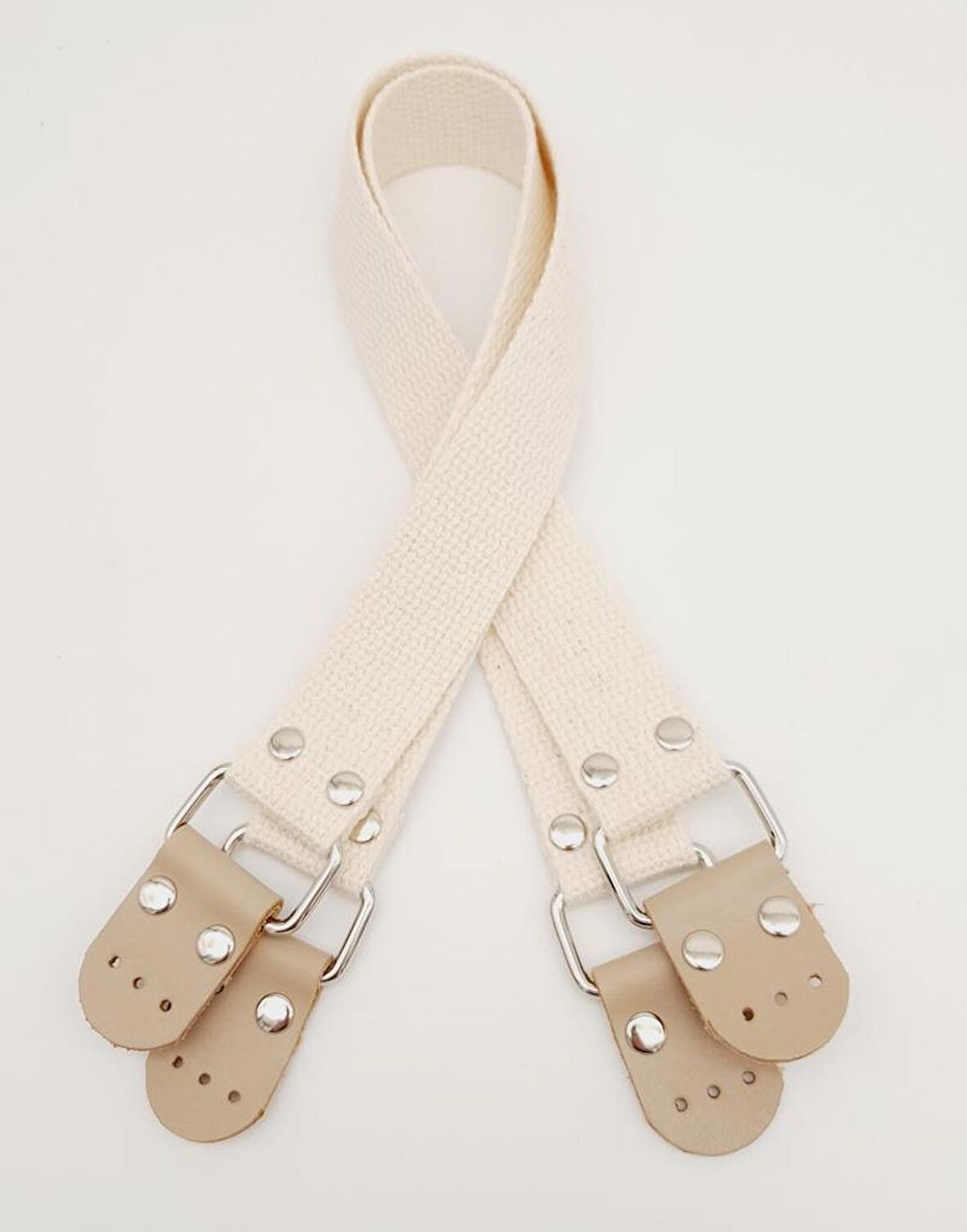 Pamuklu Kolon 57X3 Cm Derili Krem Renk Çanta Sapı Gümüş Metalli