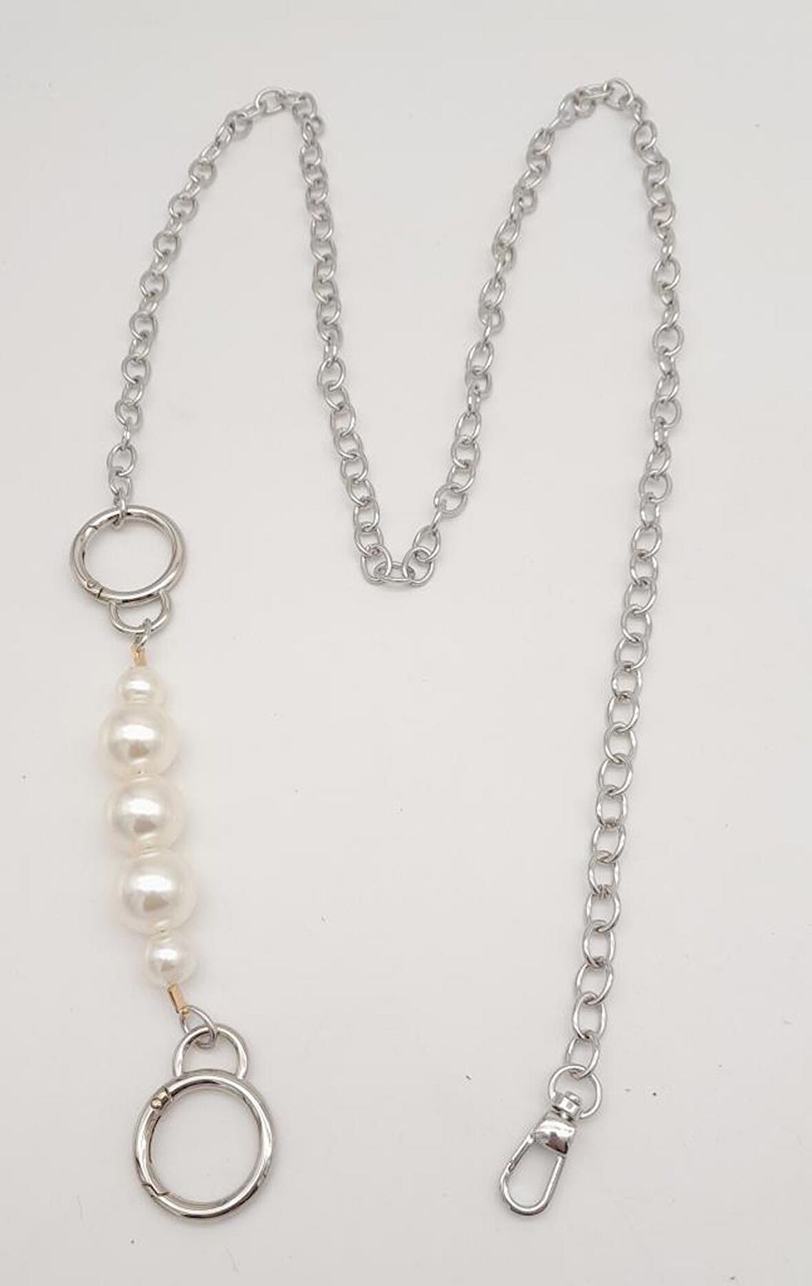 İncili Kulaklı Yaylı Halkalı 120 cm Çanta Zinciri Gümüş Renk