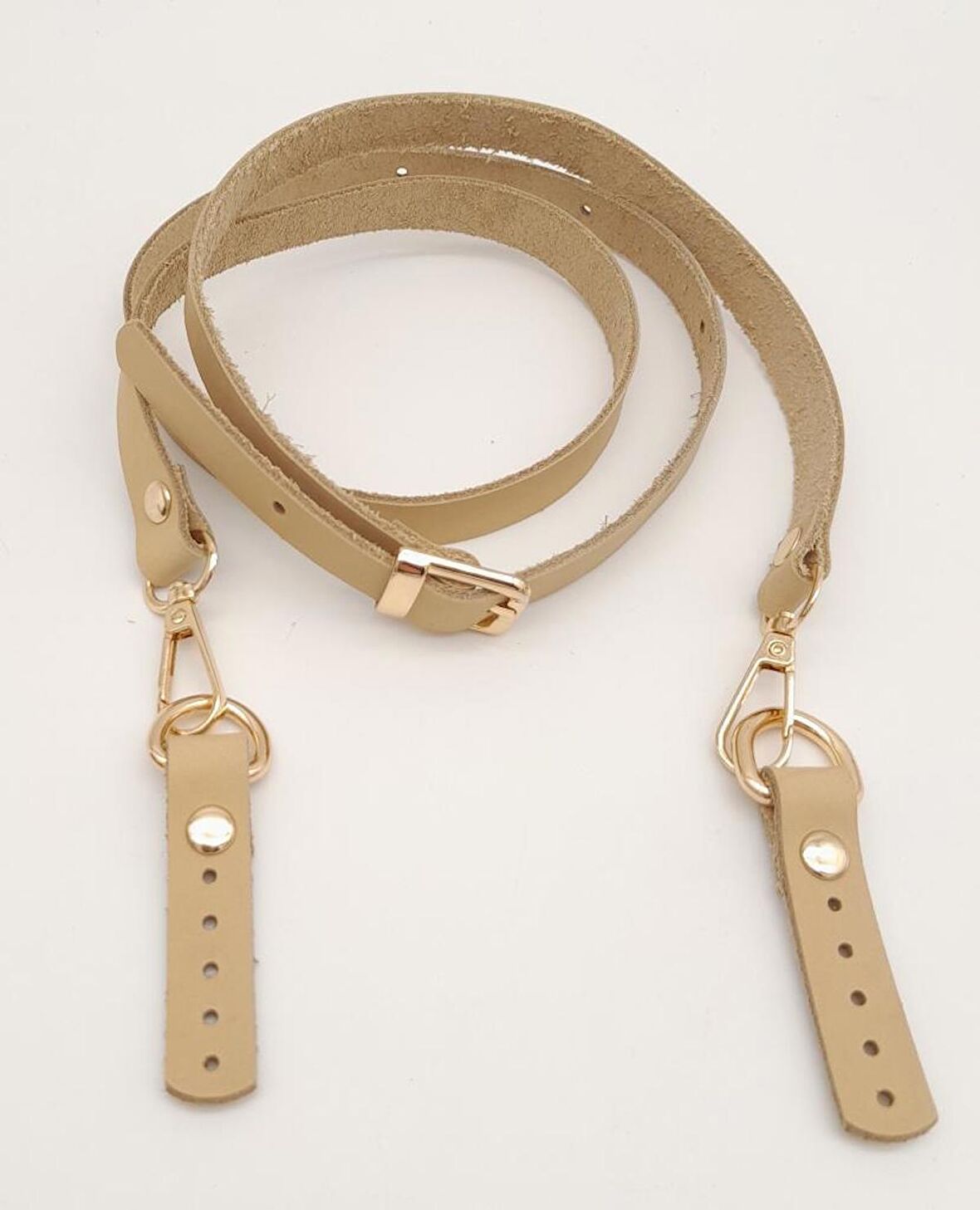 130X1,5 Cm Ham Doğal Gerçek Deri Light Gold Tokalı Çanta Sapı