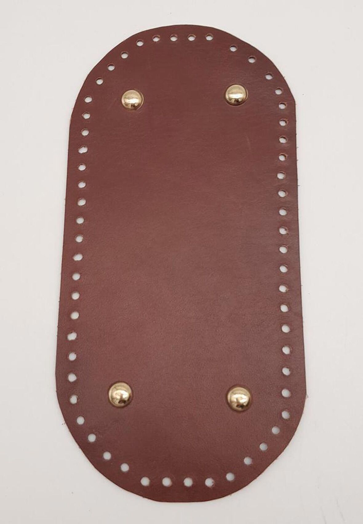 Gerçek Deri Kızıl Kahve 25X12 cm Oval Light Gold Metalli Çanta Tabanı