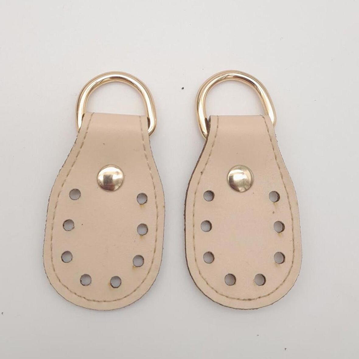 Krem Çift Kat Dikişli Suni Deri Sapucu Böce Light Gold Metalli