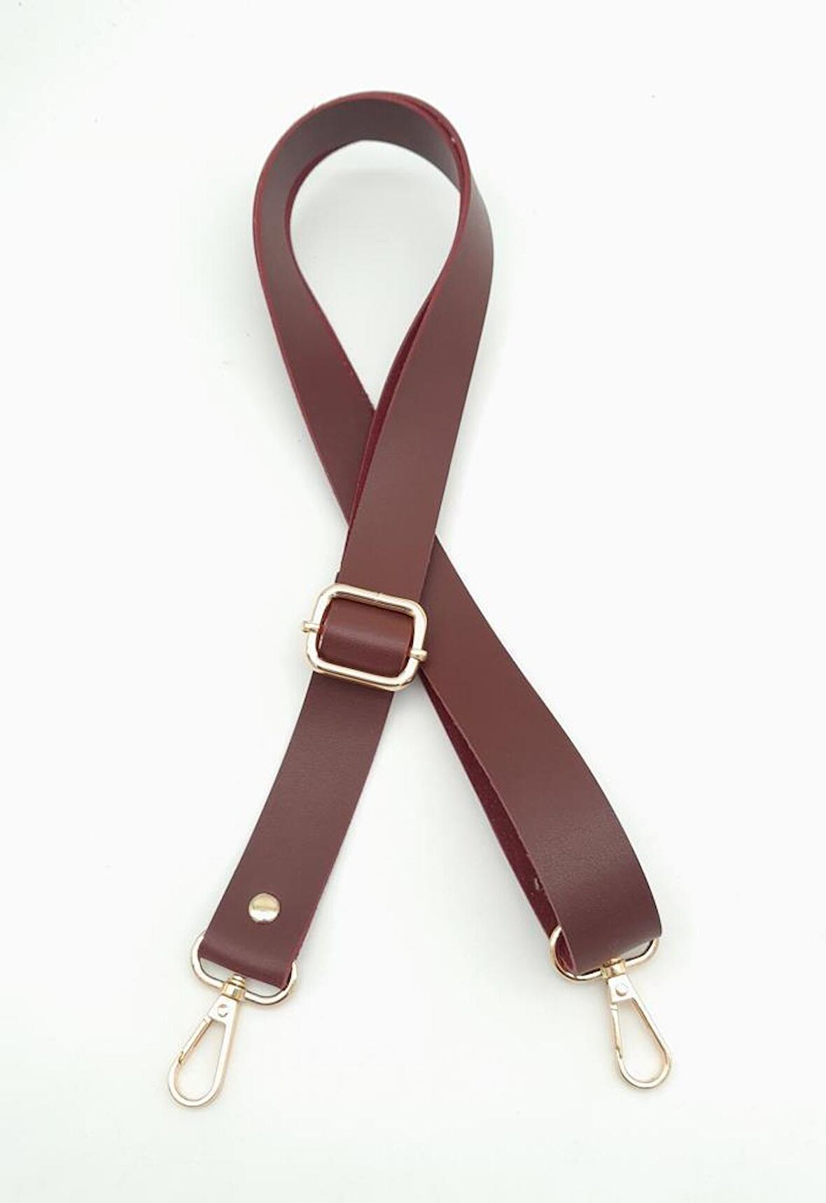 Suni Deri Ayarlı Çanta Sapı 120X2.4 Cm Bordo Light Gold Metal