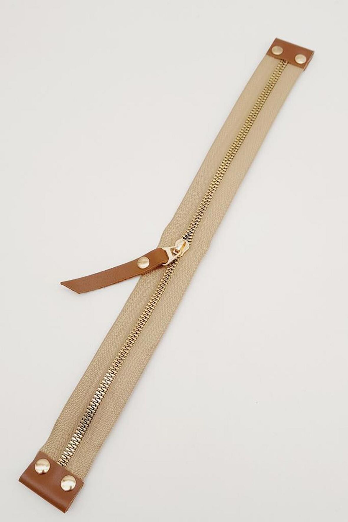 Stobu Sütlü Kahve Renk Gerçek Derili Bej Fermuar Light Gold Metal