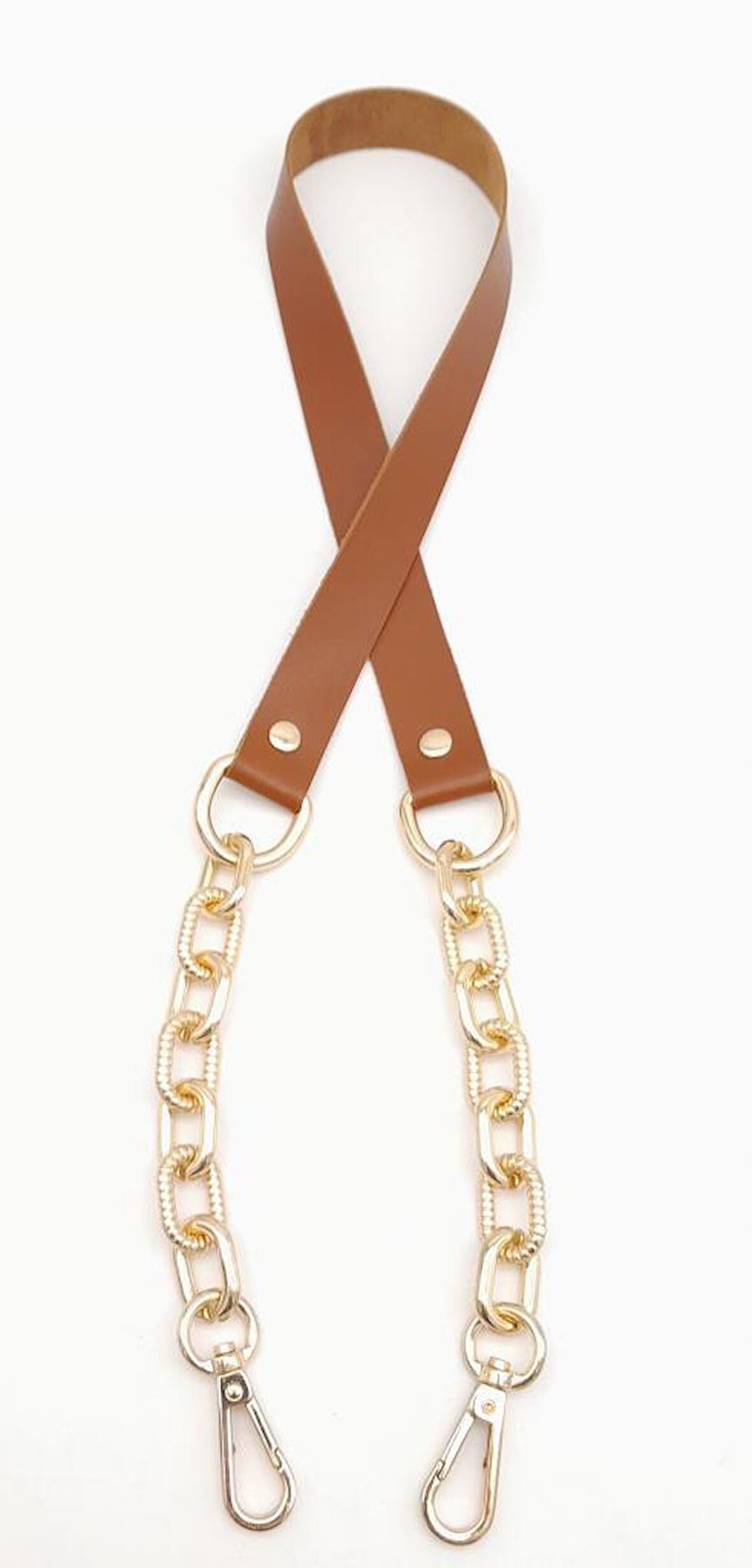 Taba Tek Kat Suni Deri Zincirli Kancalı Tek Sap Light Gold Metalli