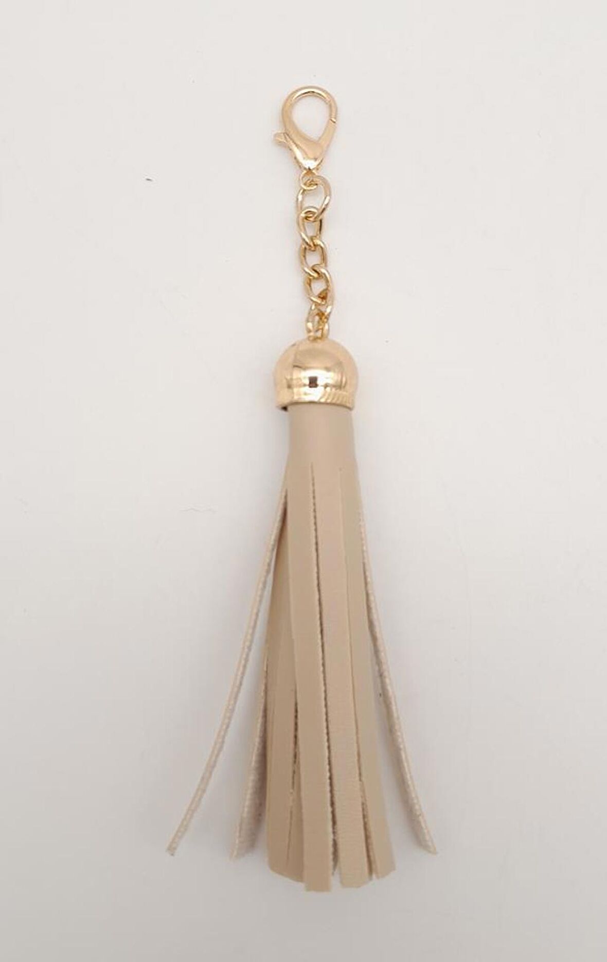 Bej Suni Deri Kovanlı Püskül Light Gold Metalli