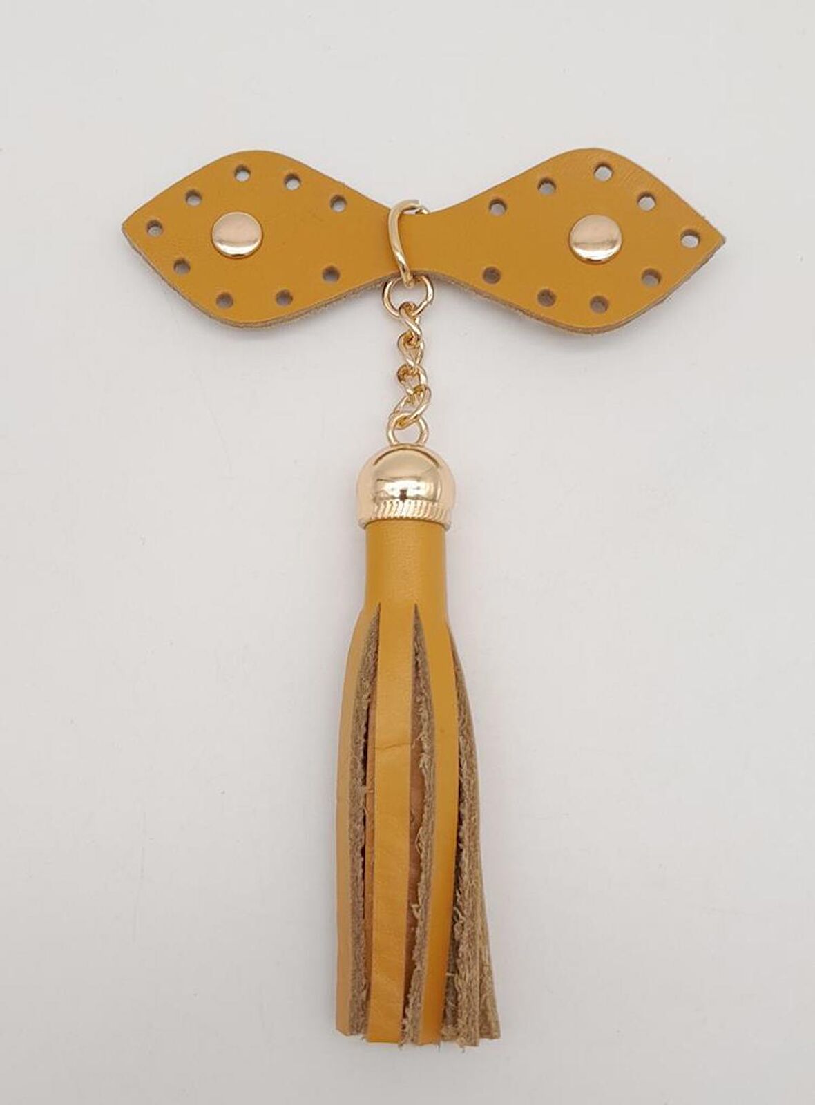 Gerçek Deri Hardal Cluch Püskül Light Gold Metalli