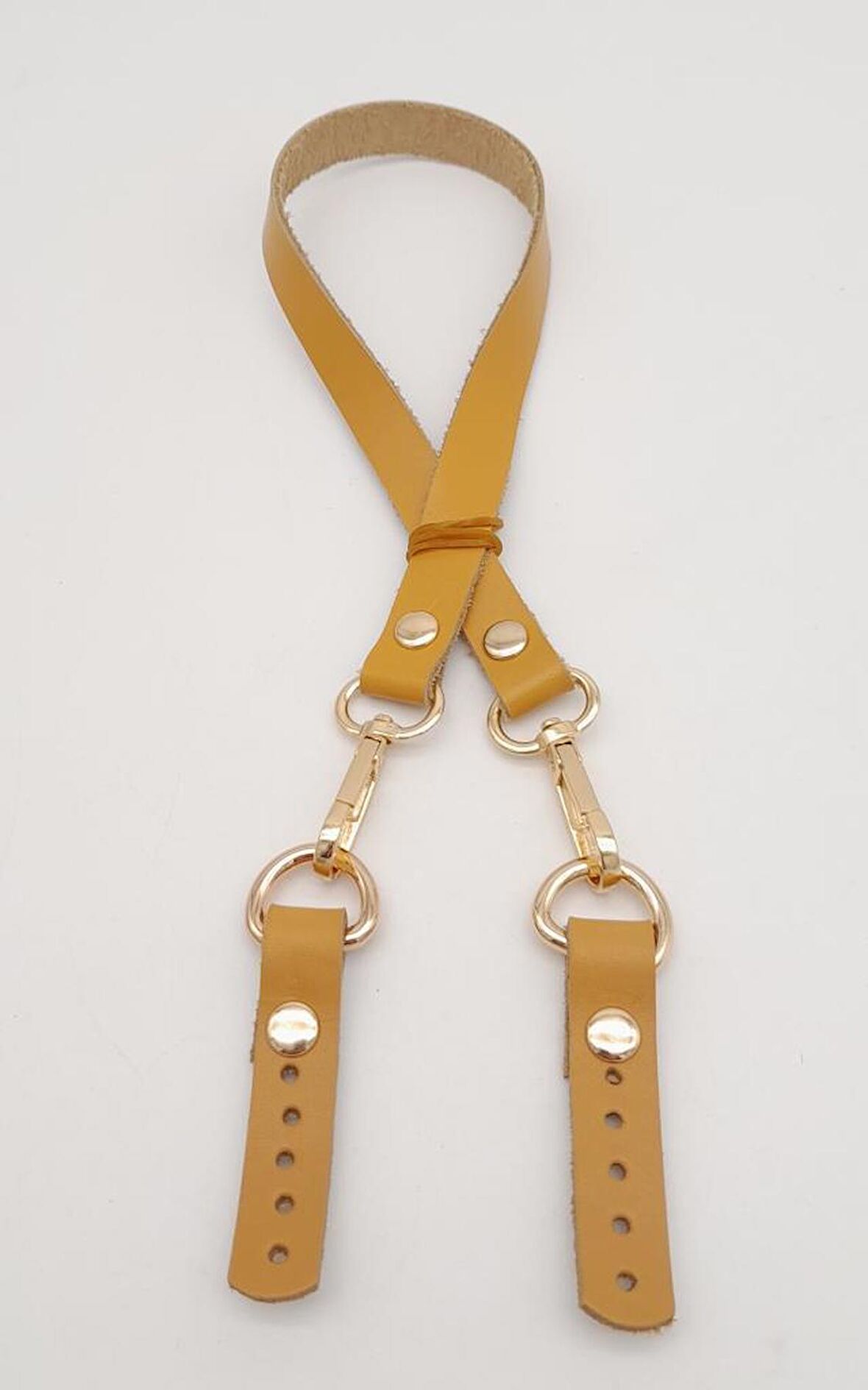 Hardal Renk 60x1.5 cm Gerçek Deri Çanta Sapı Light Gold Metalli