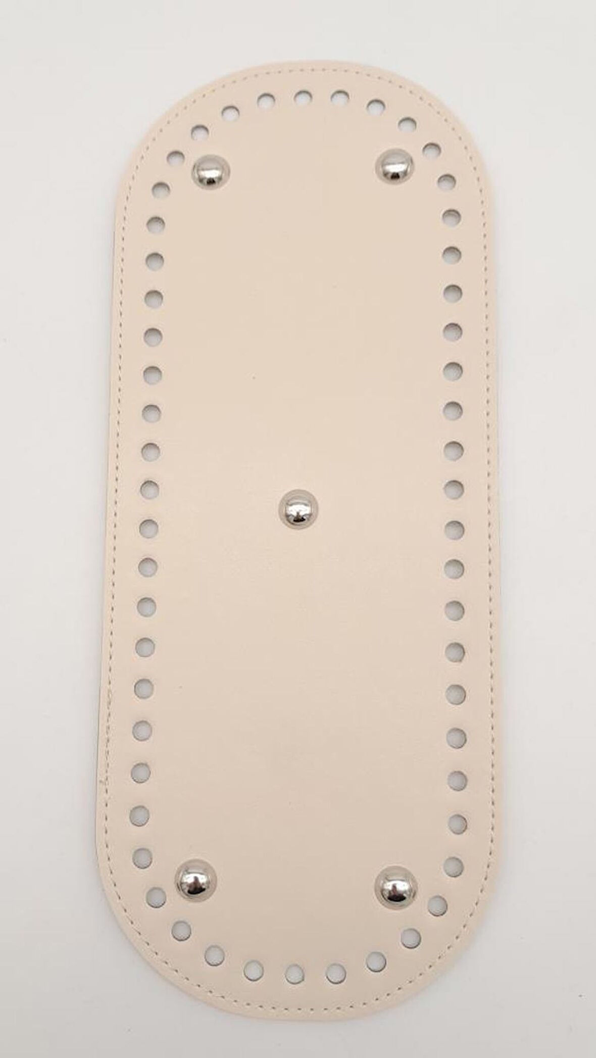 Suni Deri Krem Renk 30X12 cm Oval Çanta Tabanı (Gümüş Aparatlı)