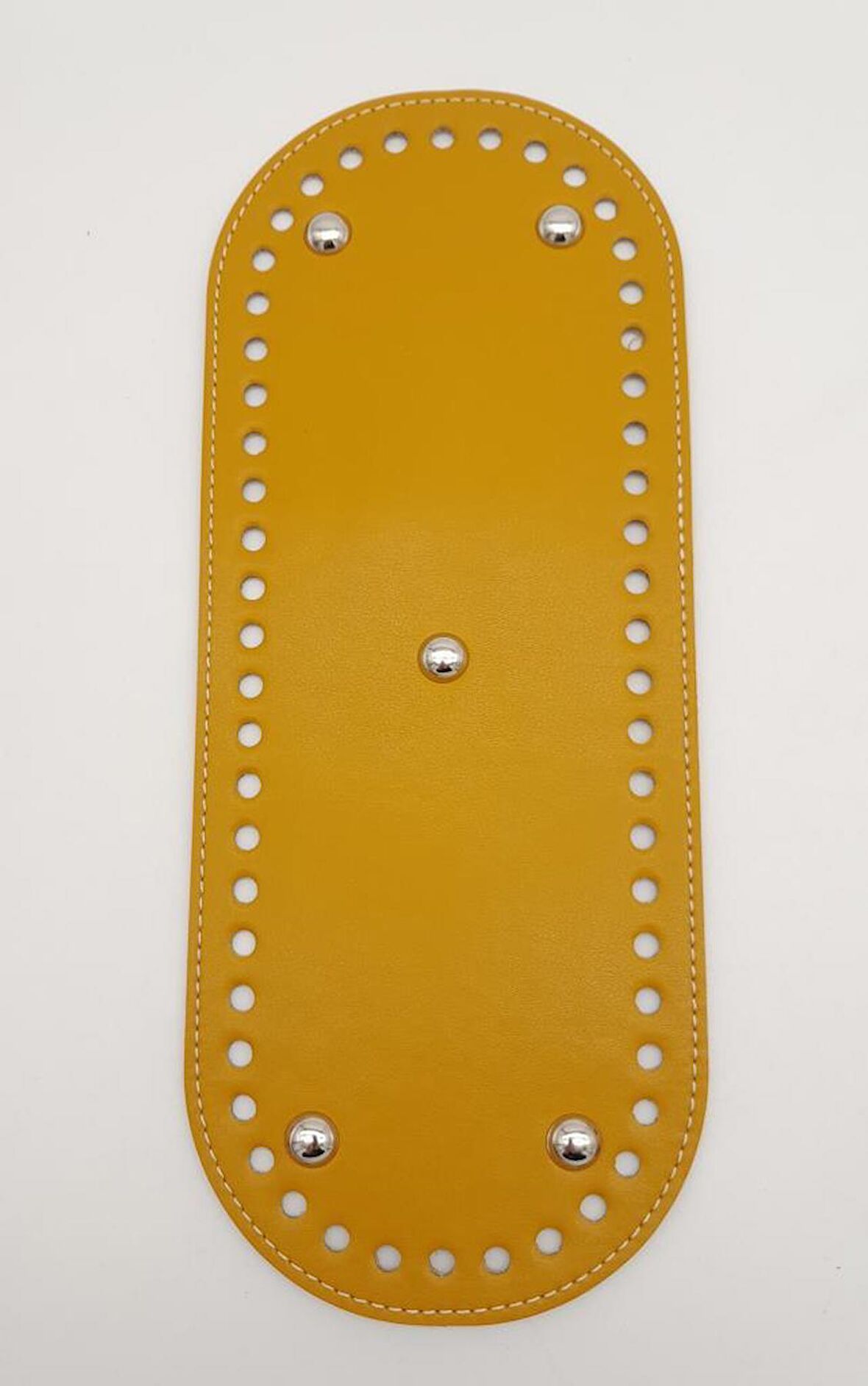 Suni Deri Hardal Renk 30X12 cm Oval Çanta Tabanı (Gümüş Aparatlı)