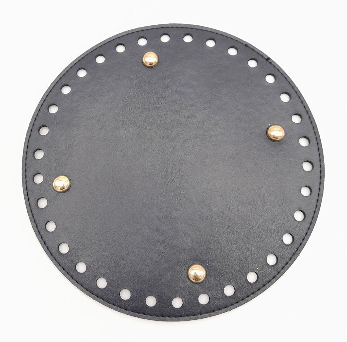 Lacivert Suni Deri 20 cm Yuvarlak Çanta Tabanı Light Gold Metalli