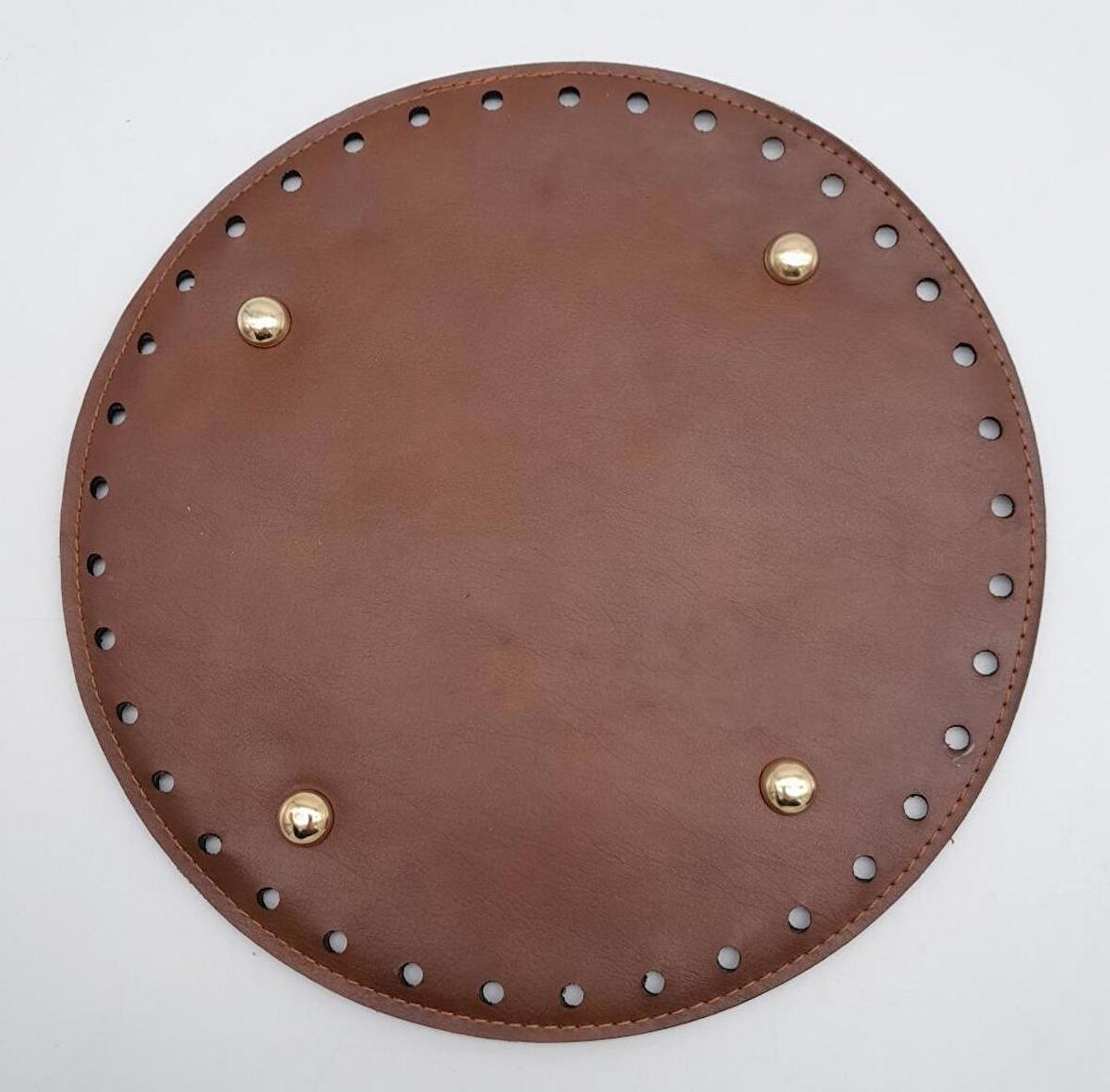 Taba Suni Deri 22 cm Yuvarlak Çanta Tabanı Light Gold Metalli