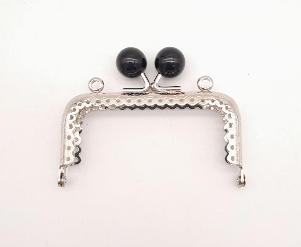 8.5 cm Siyah Toplu Çanta Klipsi Çanta Bursu Gümüş Metal