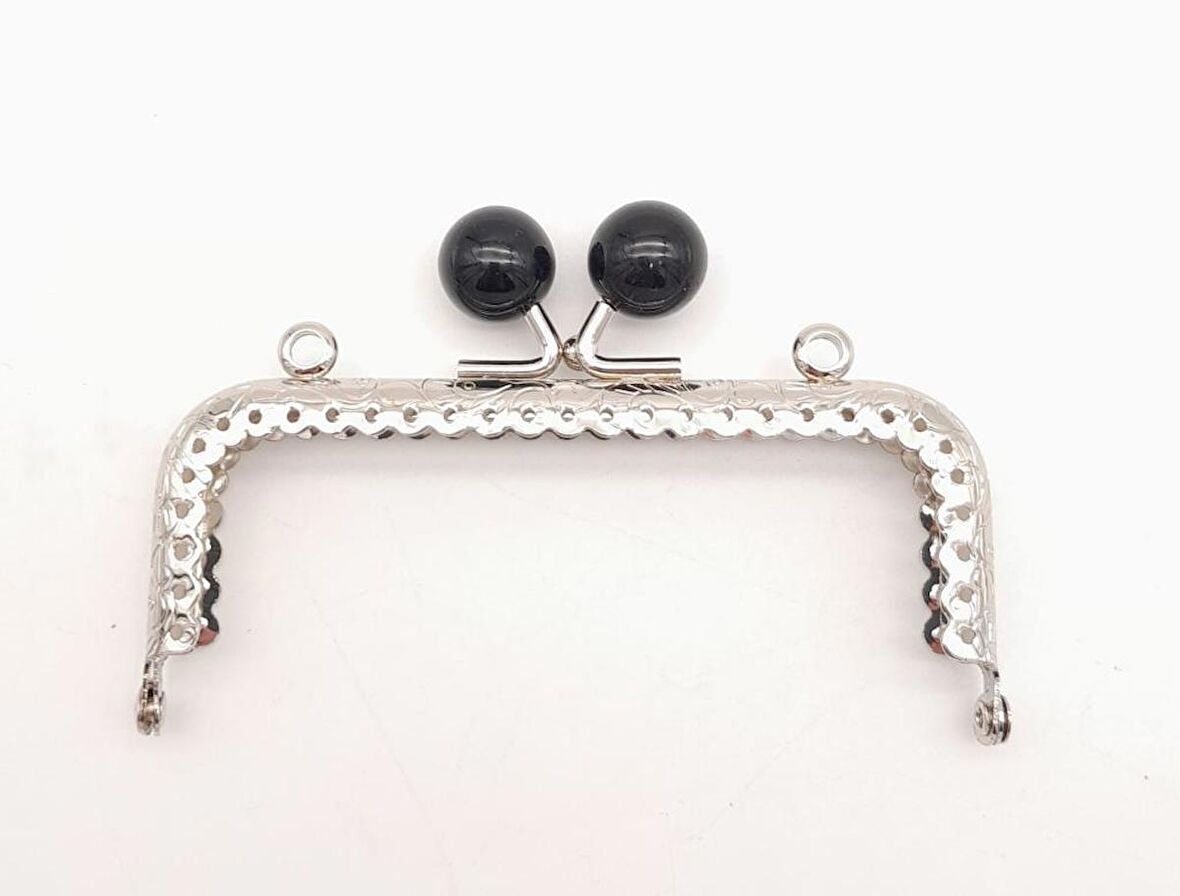 10.5 cm Siyah Toplu Çanta Klipsi Çanta Bursu Gümüş Metal