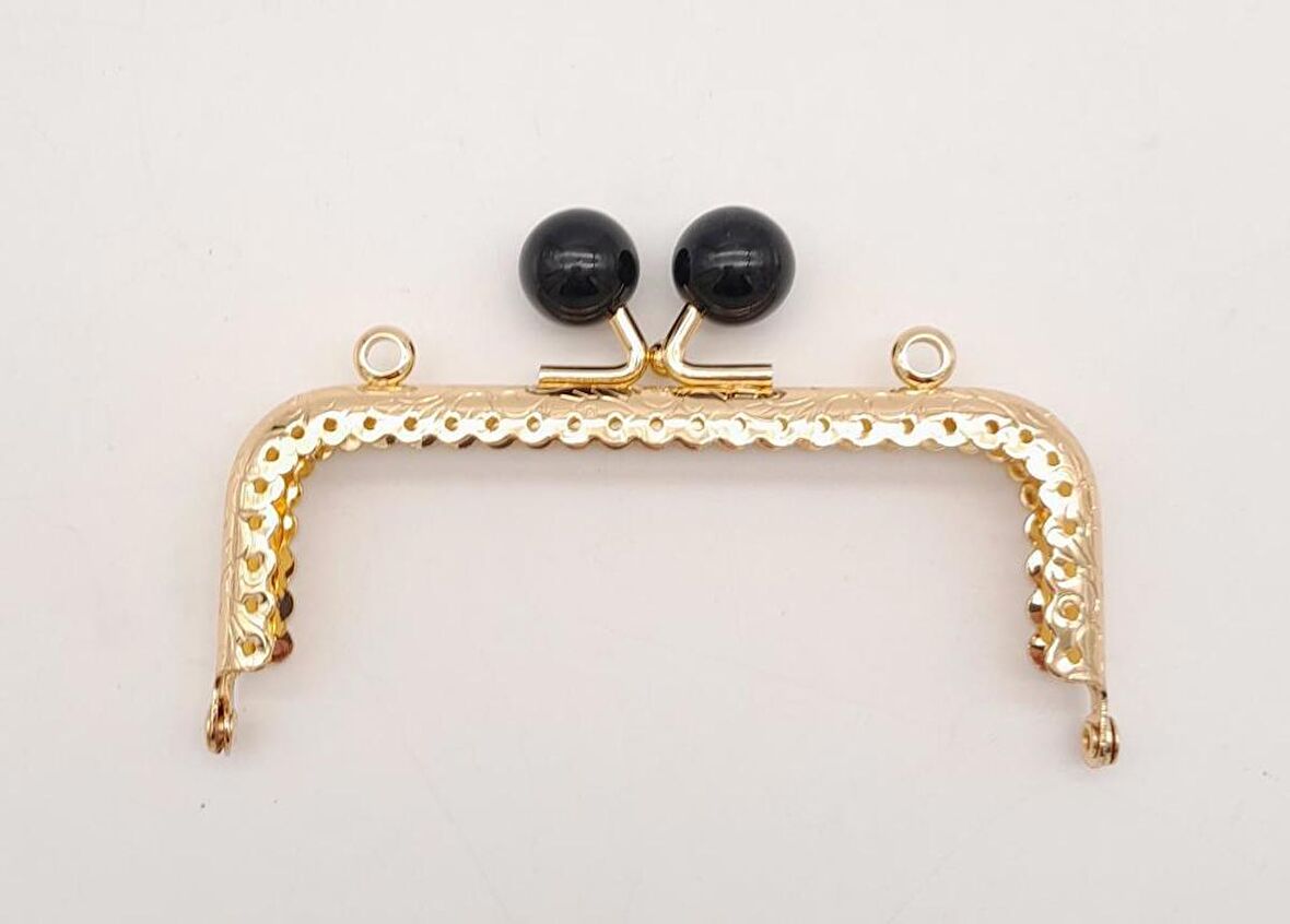 10.5 cm Siyah Toplu Çanta Klipsi Çanta Bursu Light Gold Metal