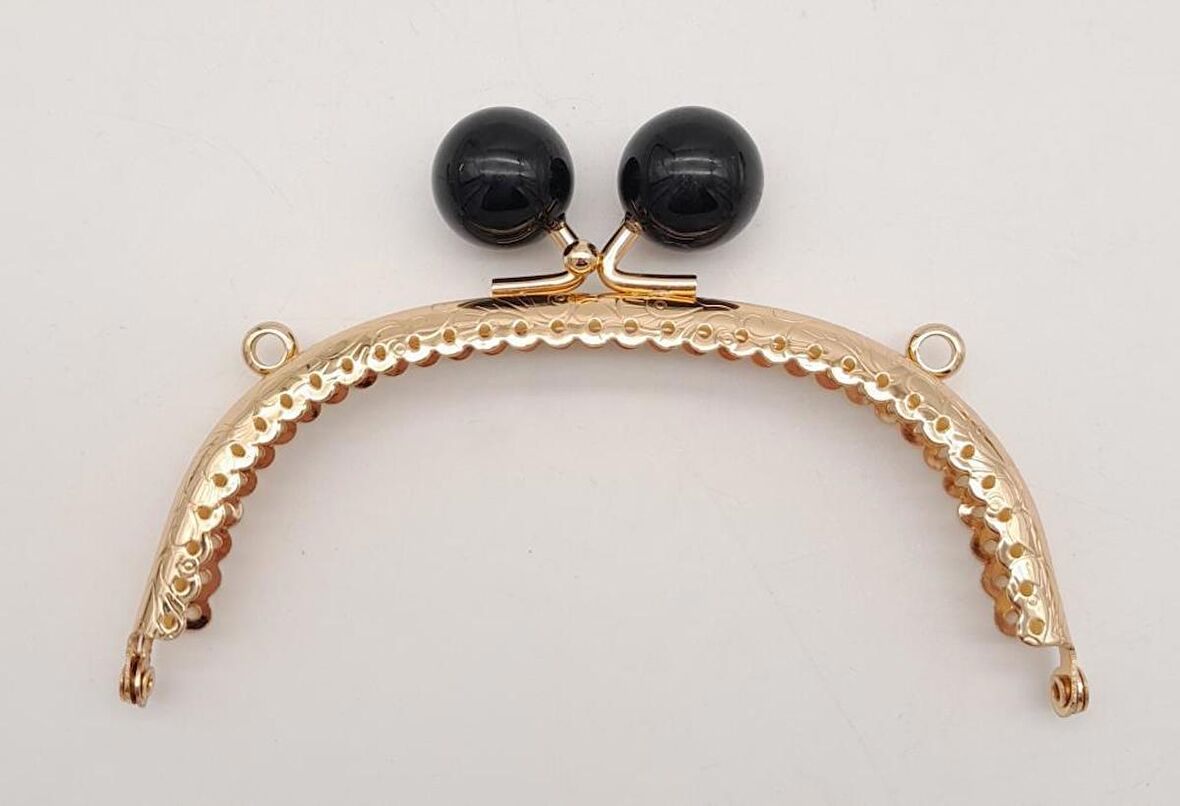 12.5 cm Siyah Toplu Oval Çanta Klipsi Çanta Bursu Light Gold Metal