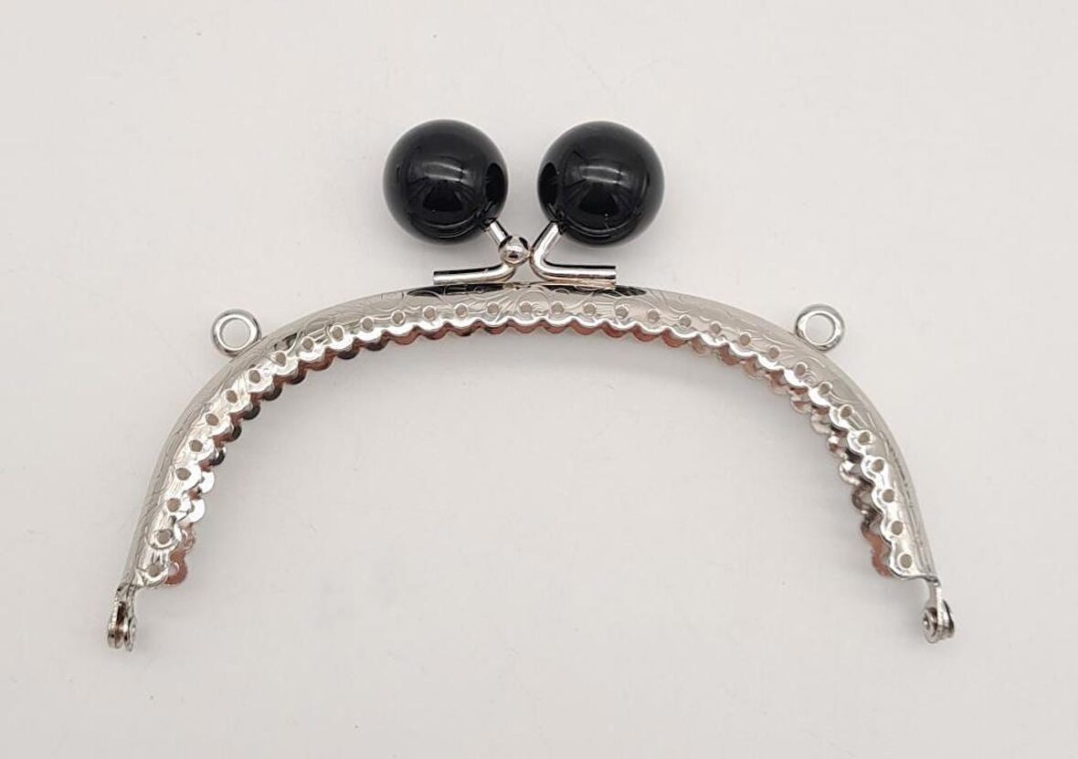 12.5 cm Siyah Toplu Oval Çanta Klipsi Çanta Bursu Gümüş Metal