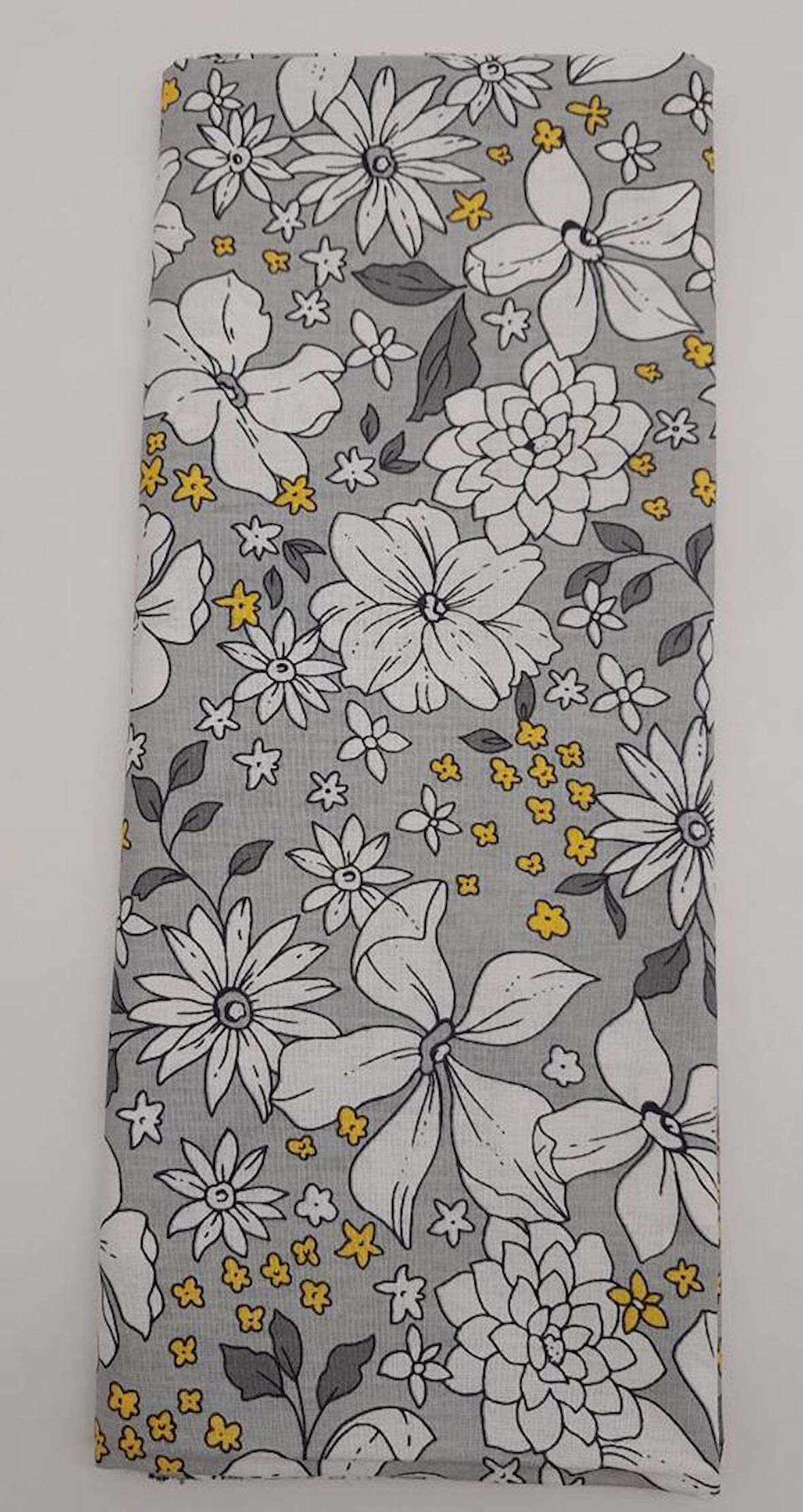 120X50 Cm Gri Çiçekli Desen Pamuklu Astarlık Kumaş No:17
