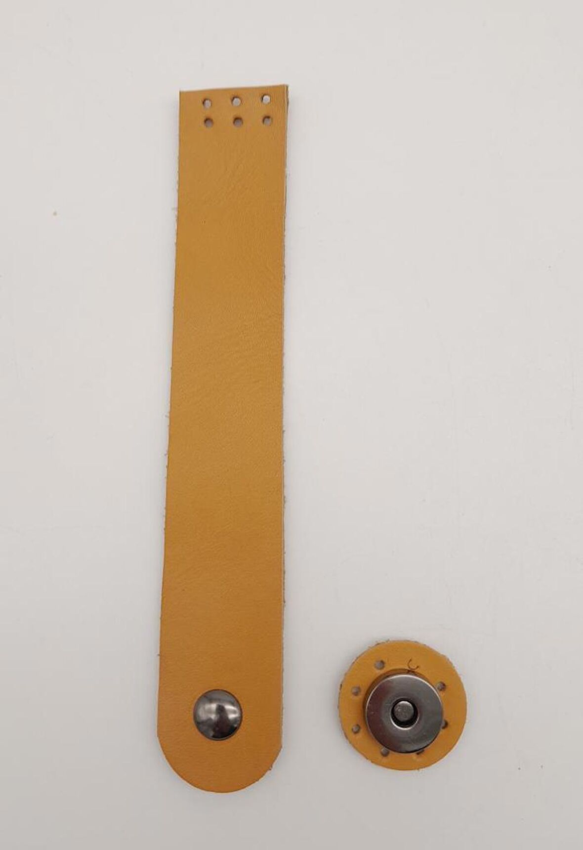 18x3 cm Hardal Gerçek Deri Düz Çanta Kapağı Füme Metalli