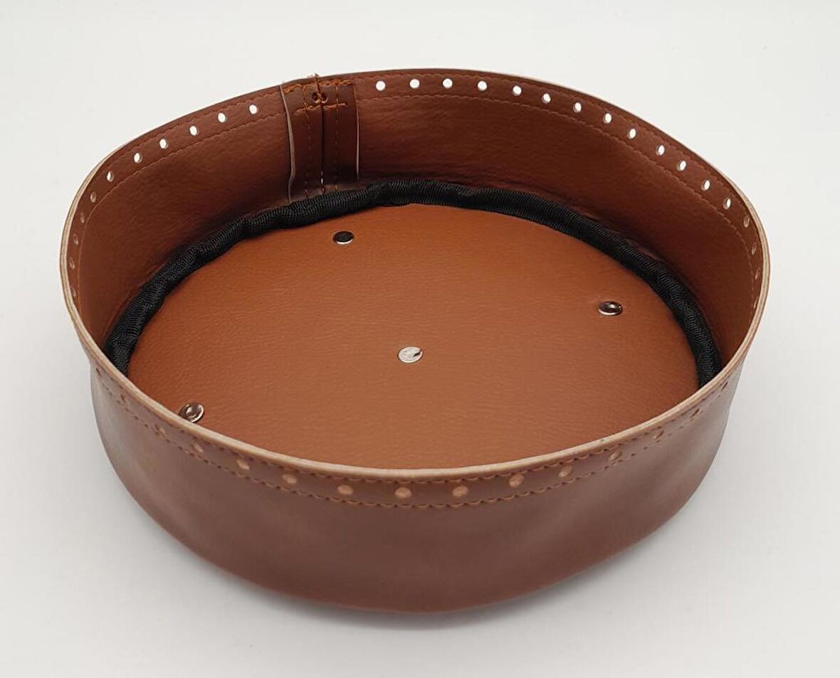 Taba Suni Deri 22 cm Yuvarlak Yüksek Çanta Tabanı Gümüş Metalli