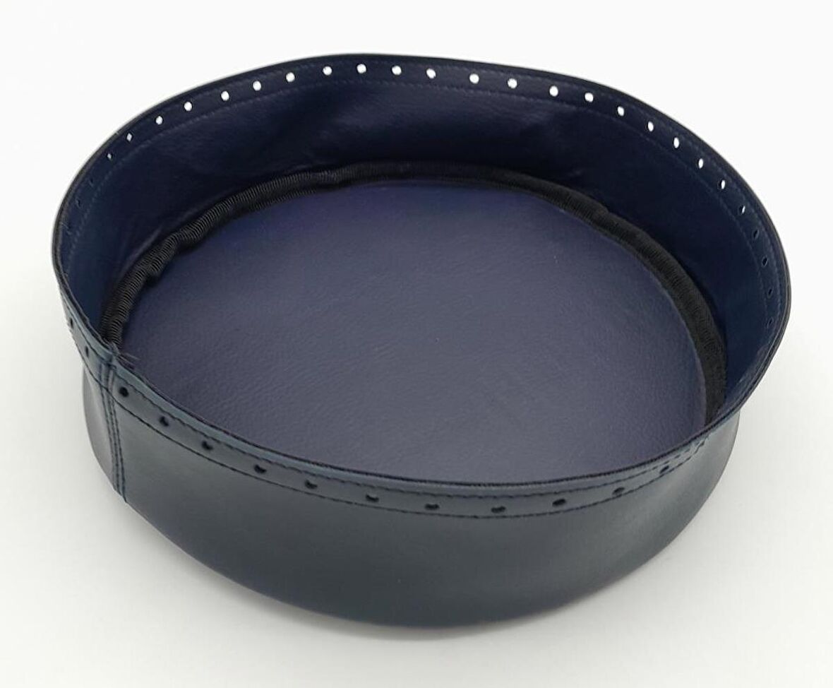 Lacivert Suni Deri 22 cm Yuvarlak Yüksek Çanta Tabanı Gümüş Metalli