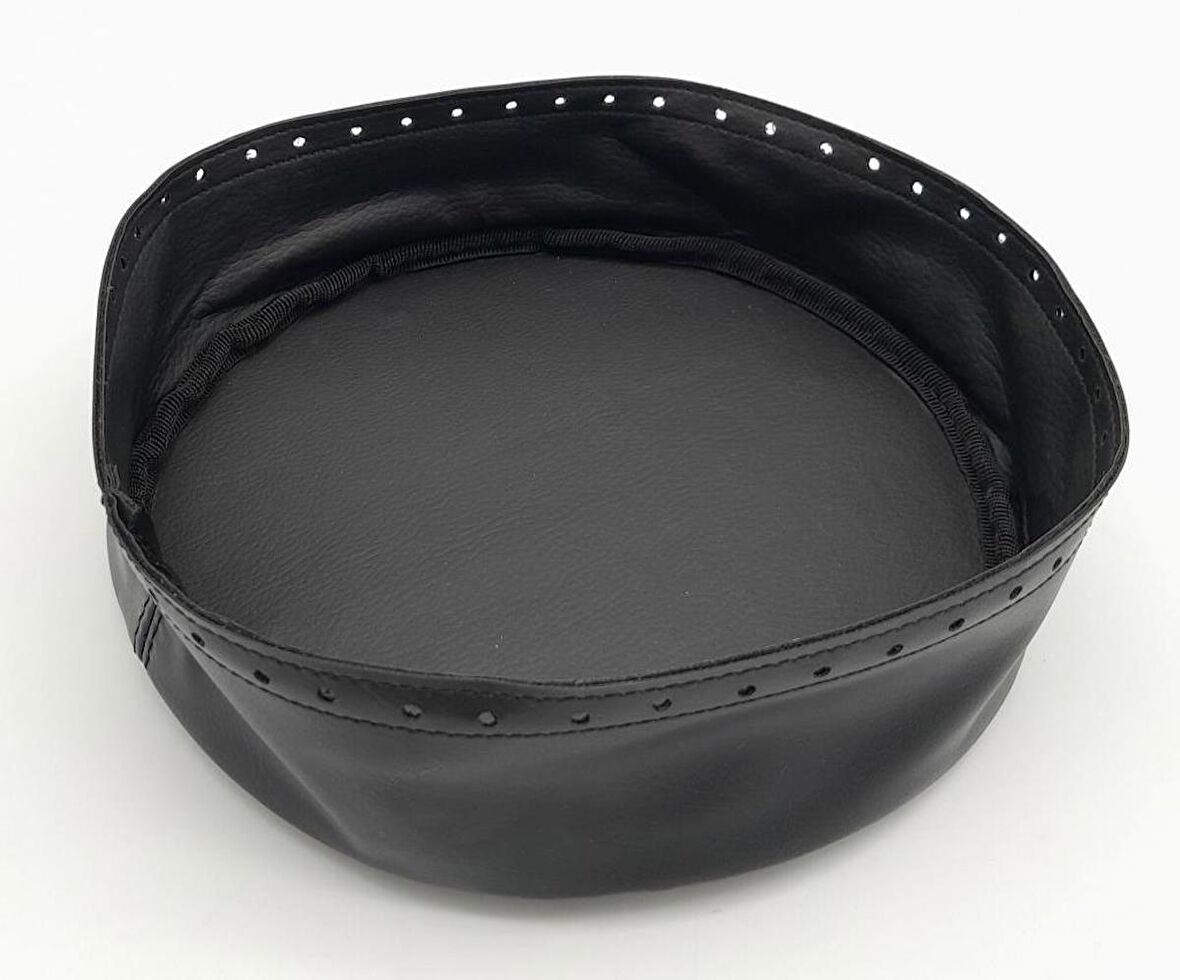 Siyah Suni Deri 22 cm Yuvarlak Yüksek Çanta Tabanı Gümüş Metalli