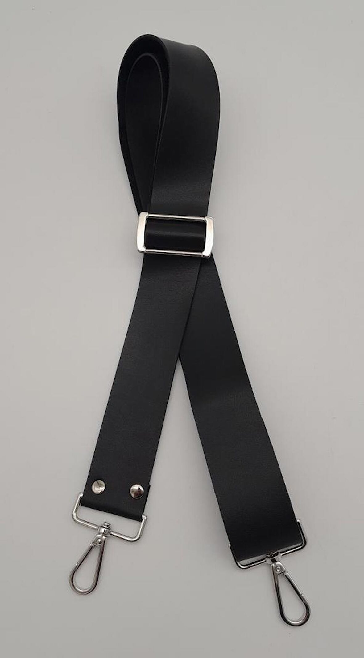 Suni Deri Siyah 120X4 Cm Çanta Sapı Kalsap Gümüş Metalli