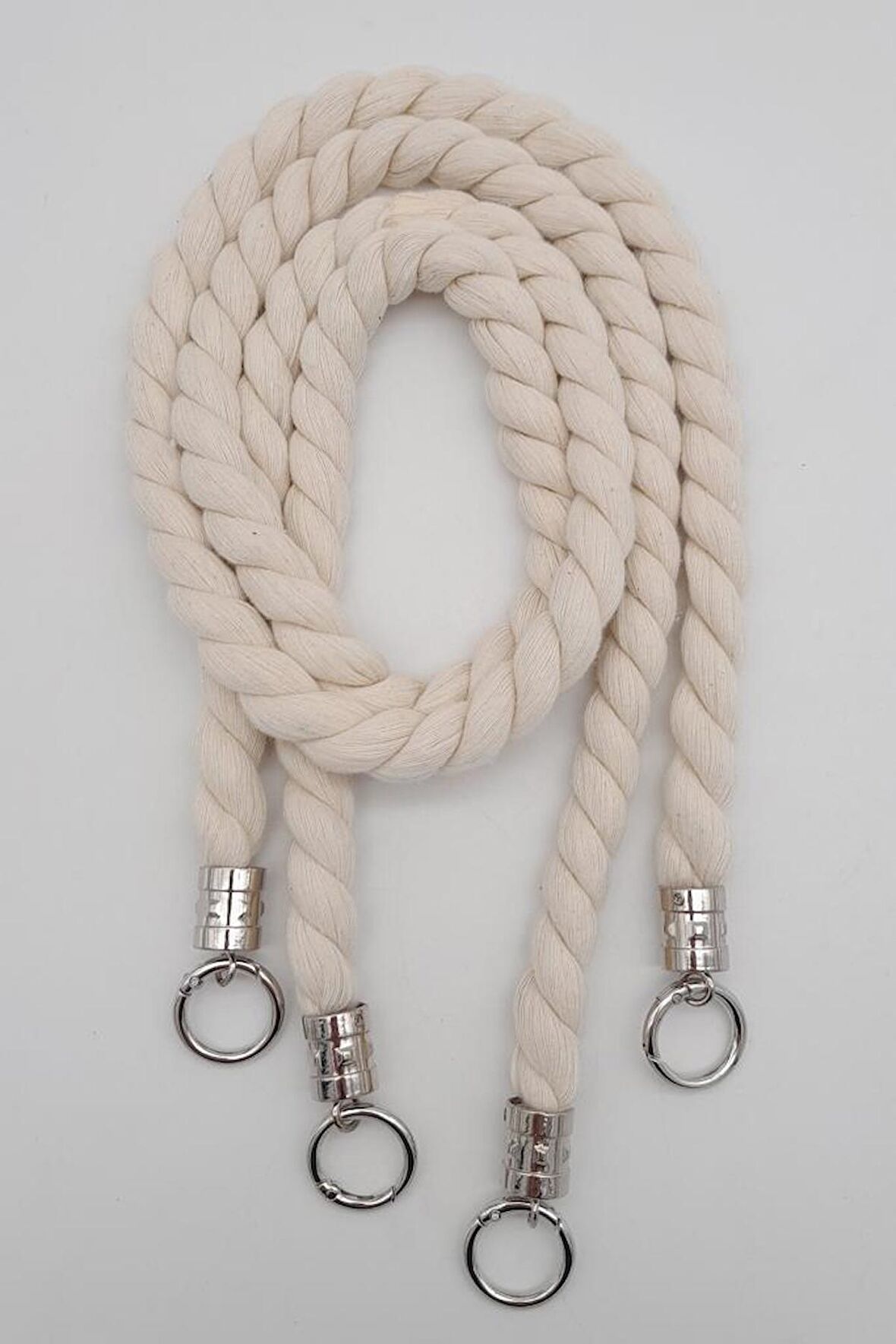 Pamuklu Halat Model Çift Çanta Sapı Gümüş Metalli