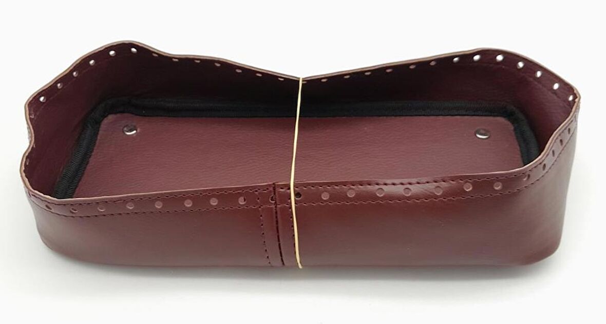 Bordo Suni Deri 28x13 cm Yüksek Çanta Tabanı Gümüş Metalli