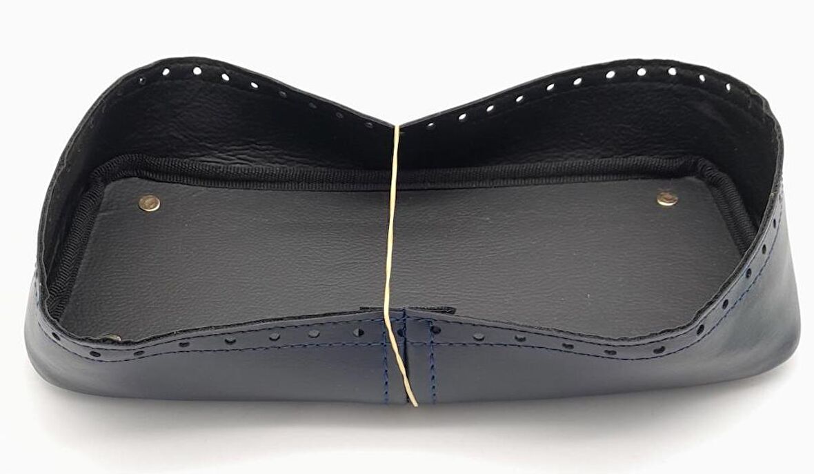 Lacivert Suni Deri 28x13 cm Yüksek Çanta Tabanı Light Gold Metalli