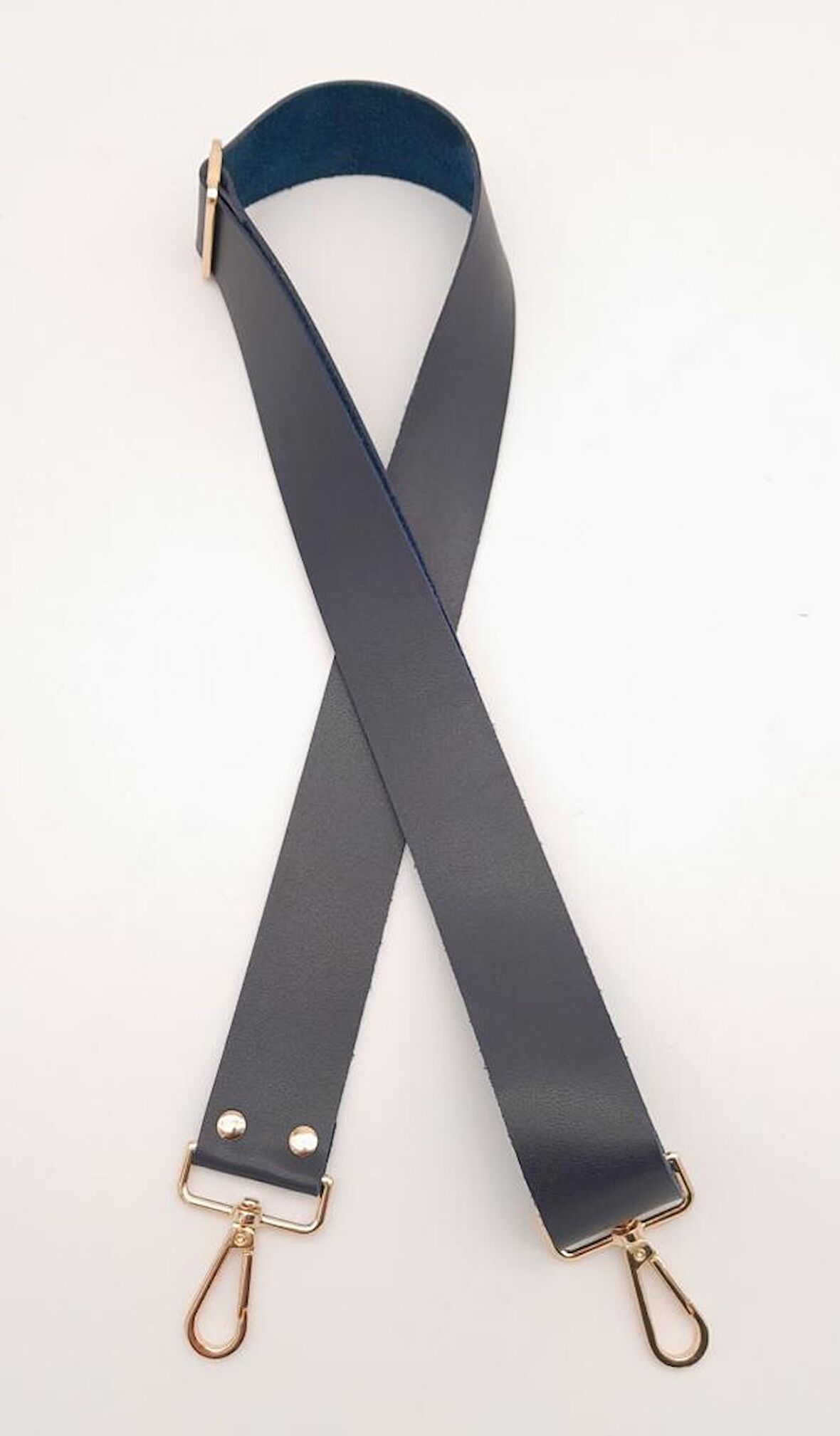 Suni Deri Lacivert 120X4 Cm Çanta Sapı Kalsap Light Gold Metalli