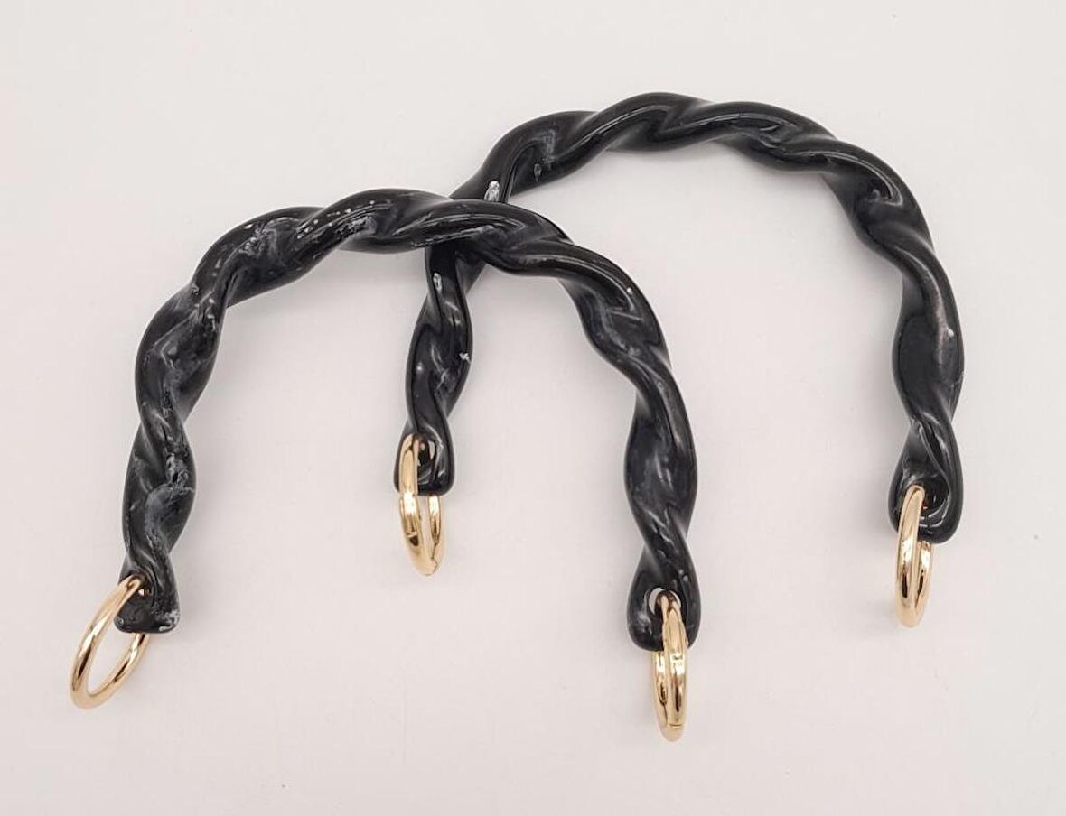 13 cm Burgu Model Siyah Renk Yaylı Halkalı Akrilik Çanta Sapı