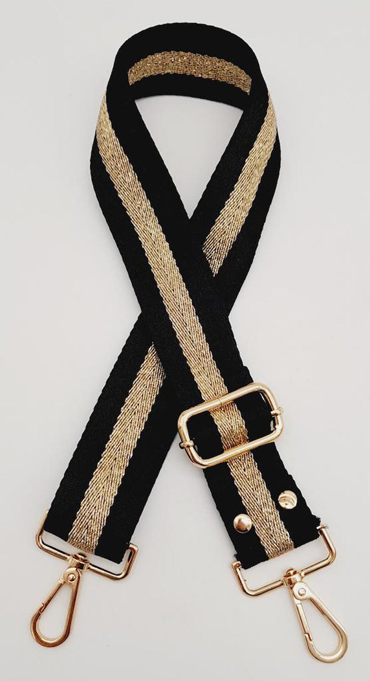Polyester Kolon 120X4 Cm Siyah Renk Simli Light Gold Metalli